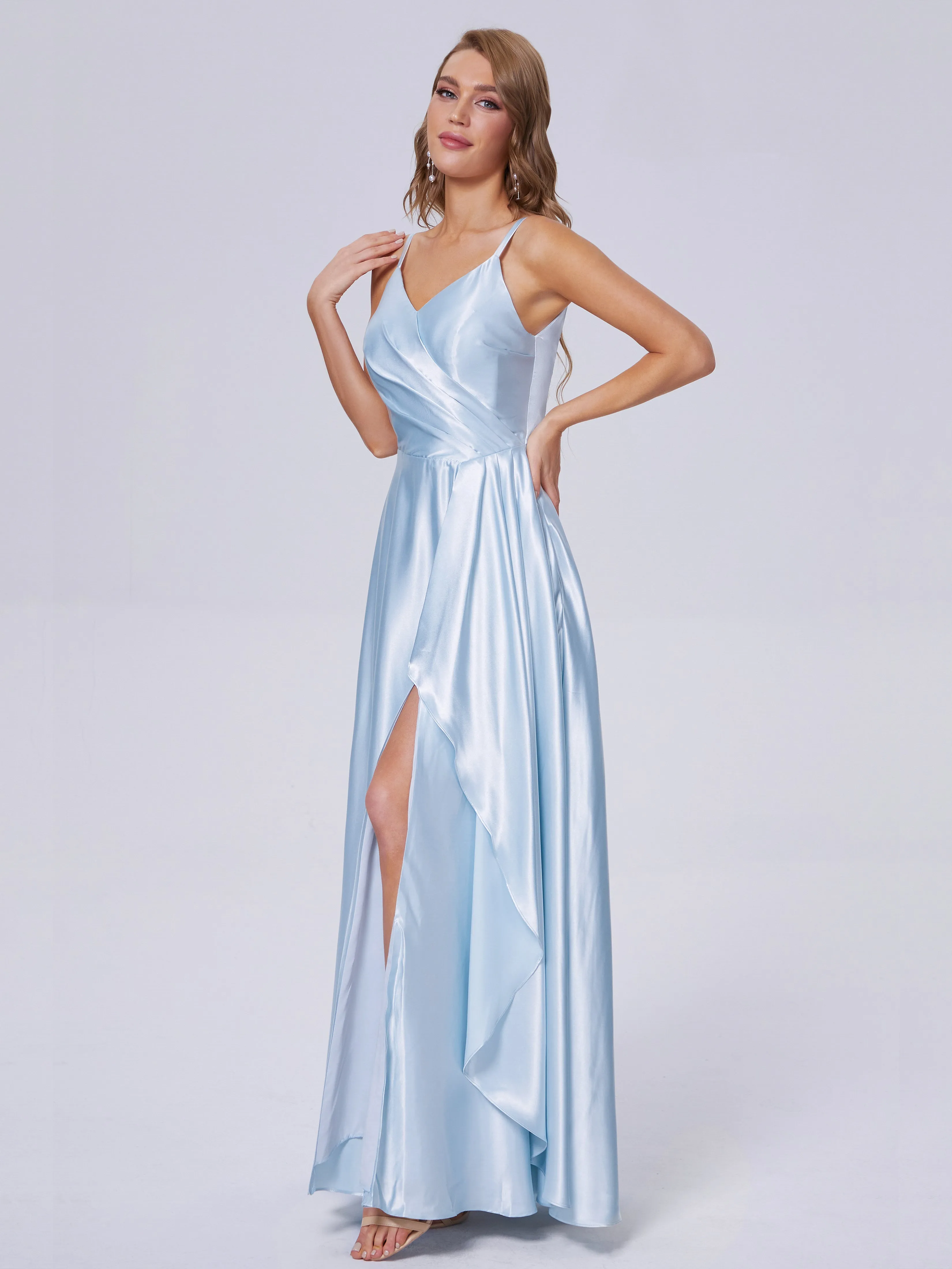 Lila Asymétrique Fendue Satin Doux Robes de Soirée