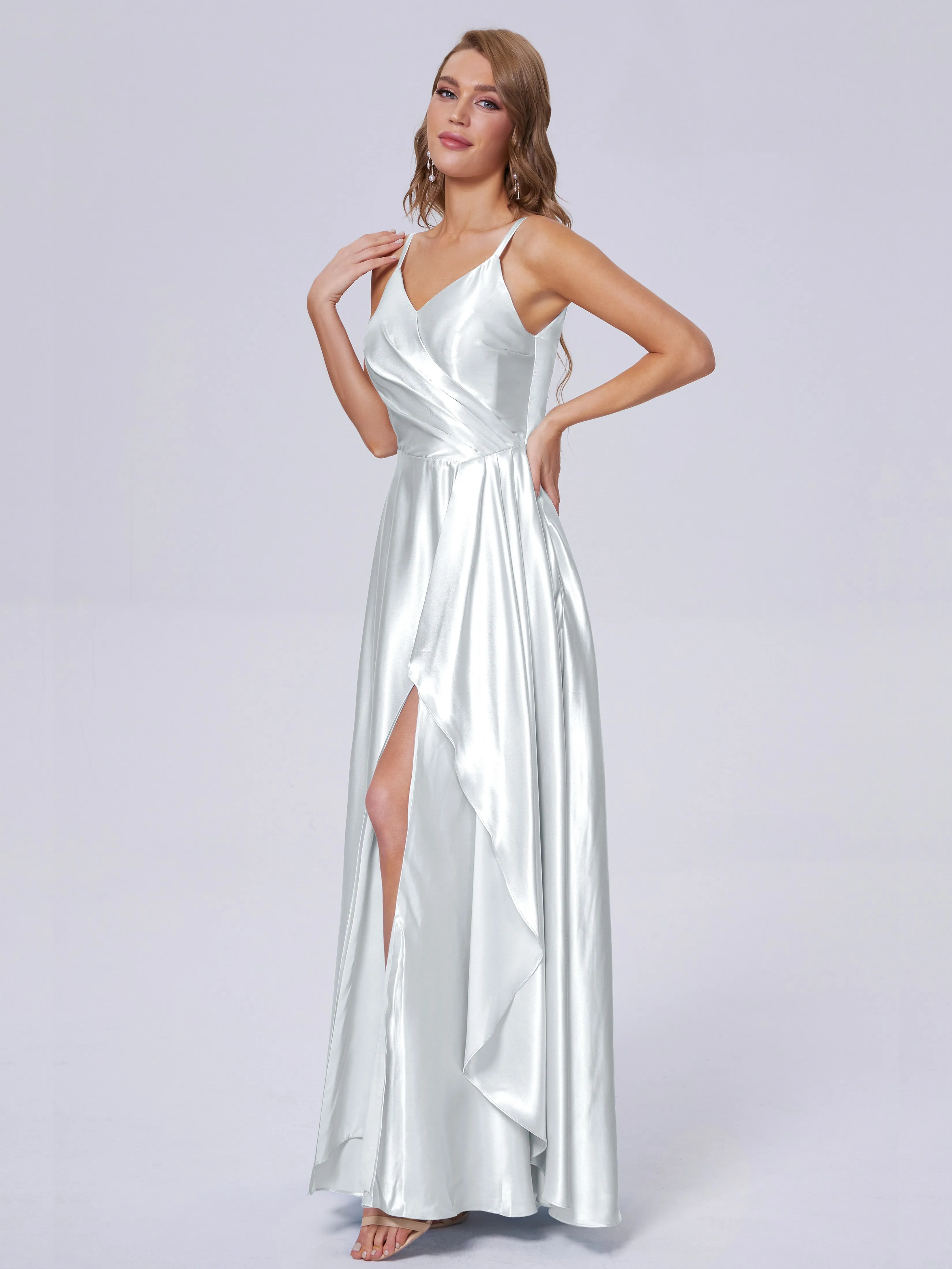 Lila Asymétrique Fendue Satin Doux Robes de Soirée