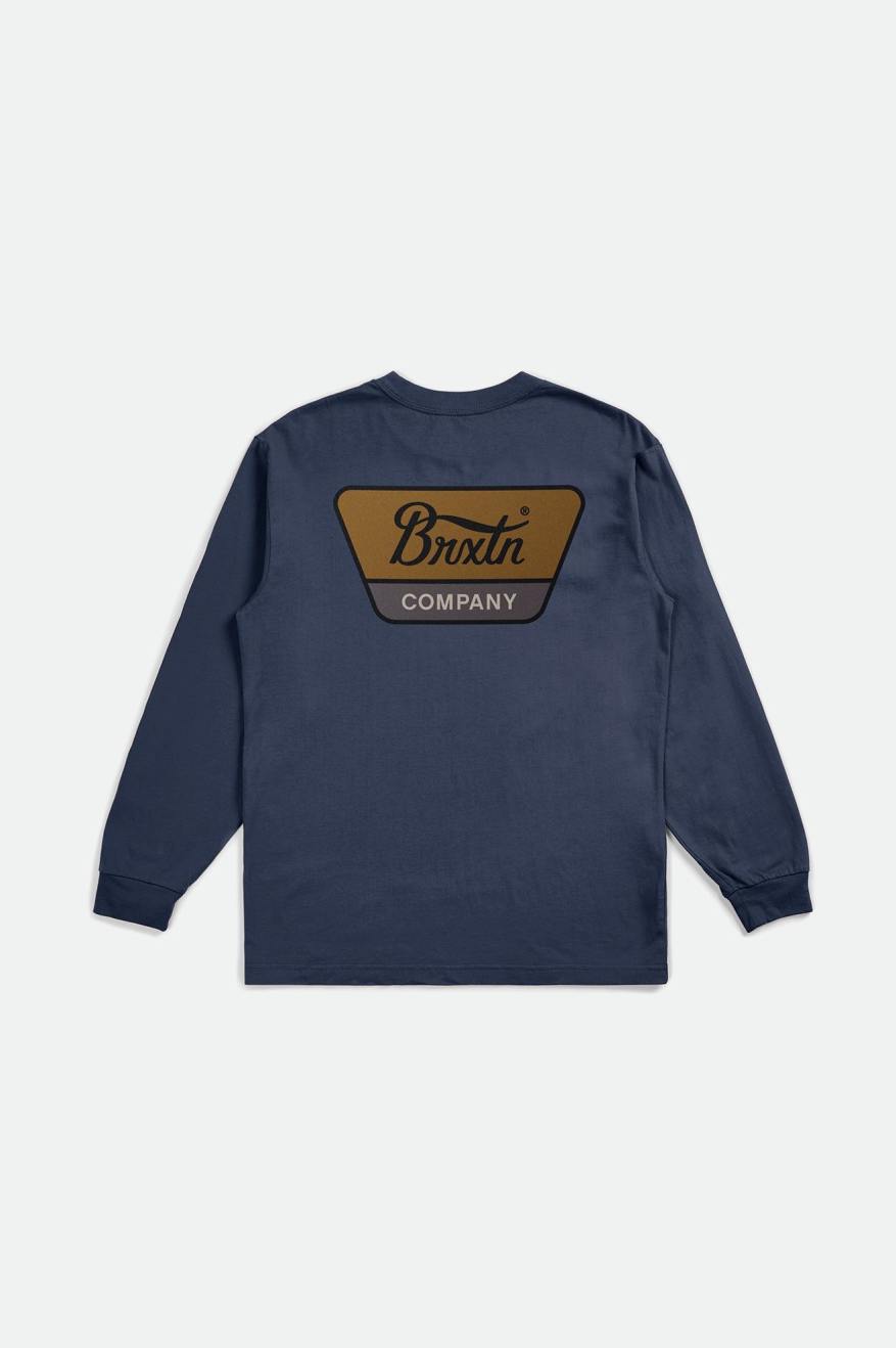 Linwood Long Sleeve T-Shirt - Navy/Gold/Brown - Dusk