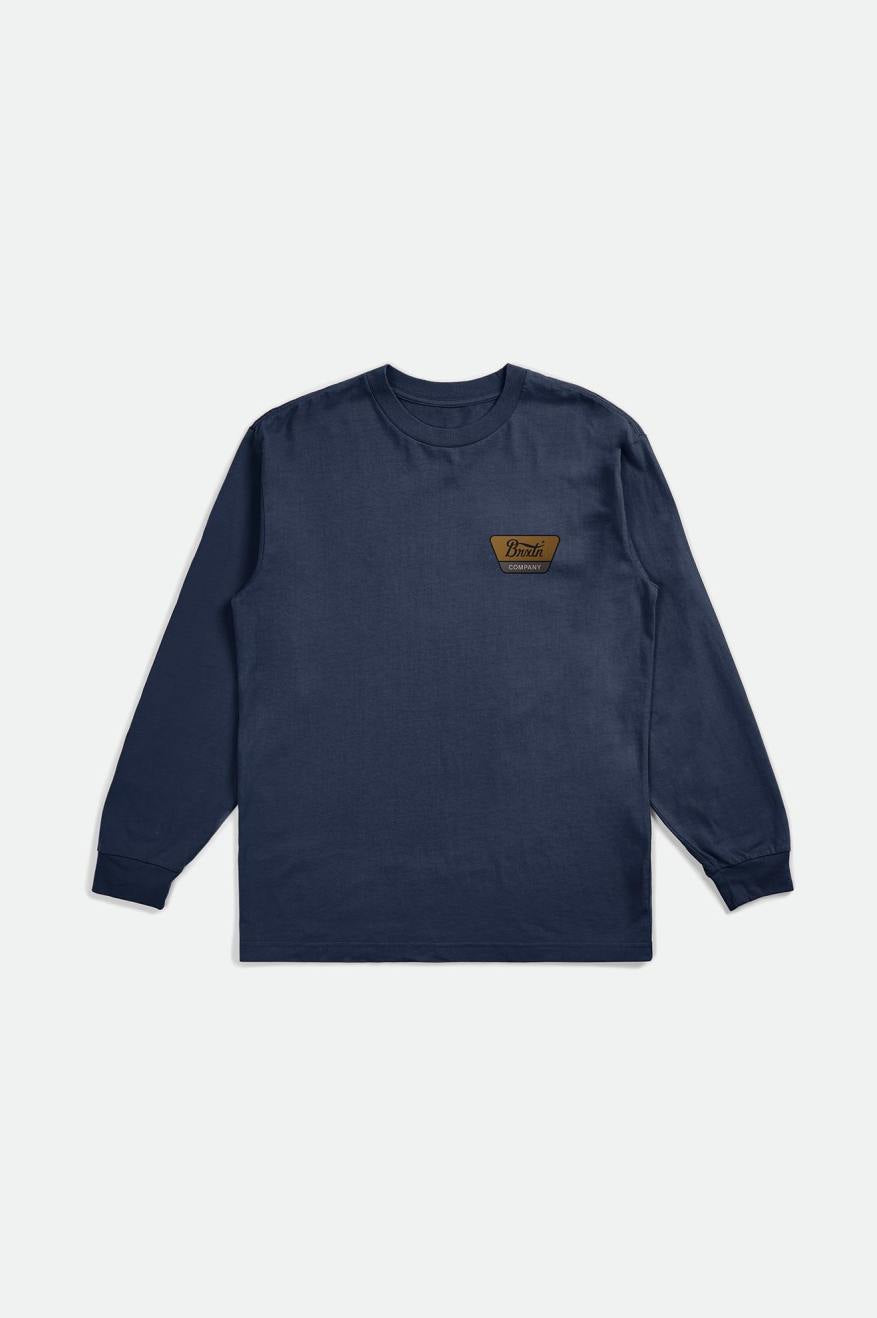 Linwood Long Sleeve T-Shirt - Navy/Gold/Brown - Dusk