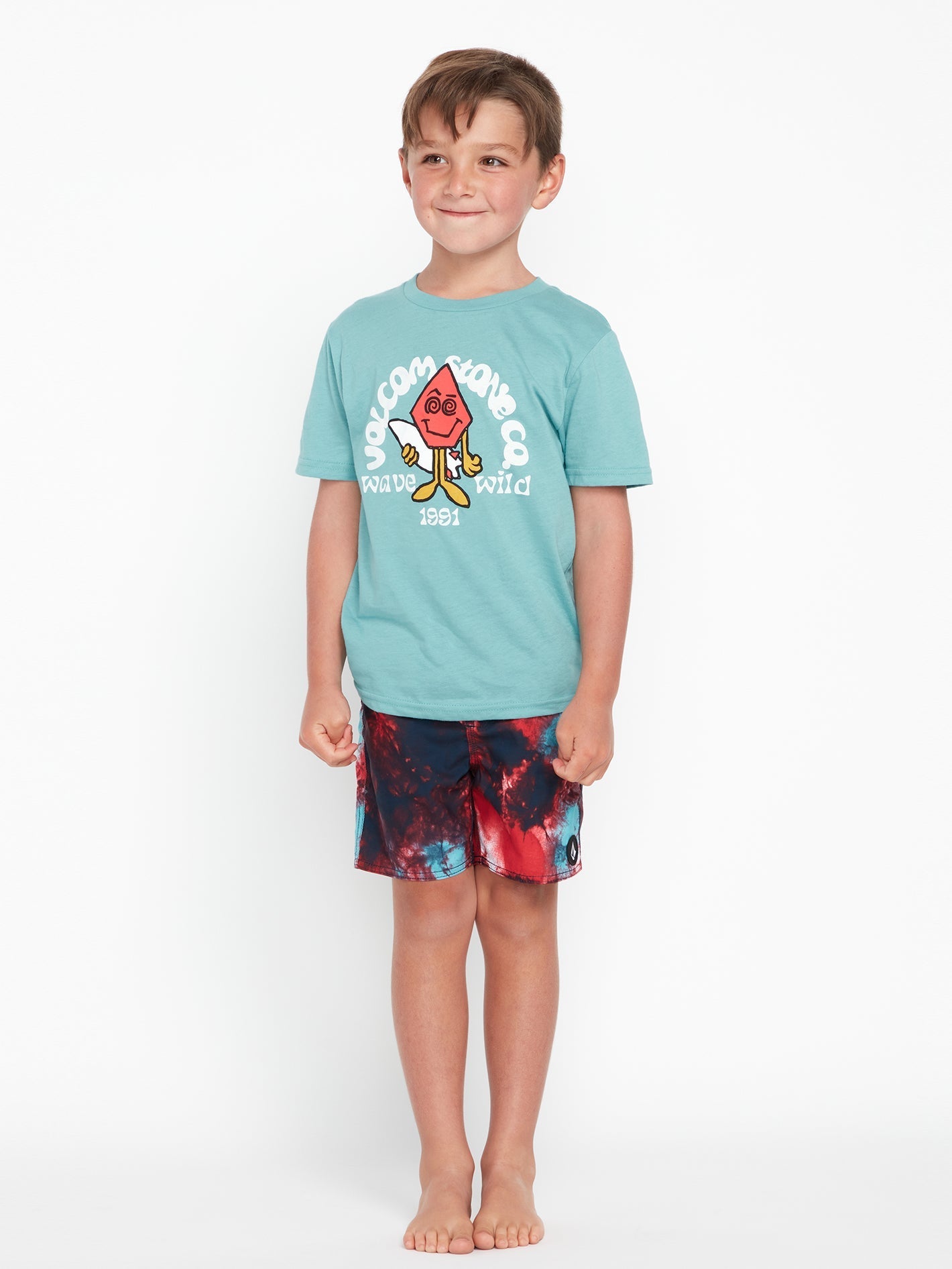 Little Boys Cali Blue Heather Tee - Short Sleeve Wave Design