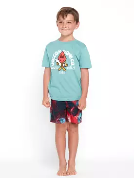 Little Boys Cali Blue Heather Tee - Short Sleeve Wave Design