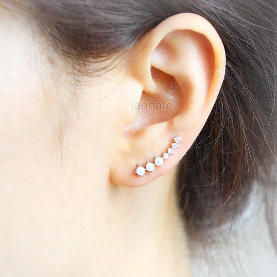 Little CZ and Imitation Pearls Ear Climber