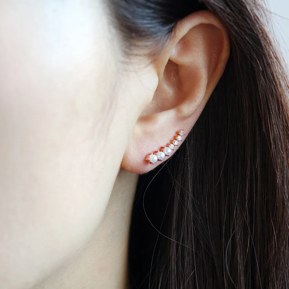 Little CZ and Imitation Pearls Ear Climber