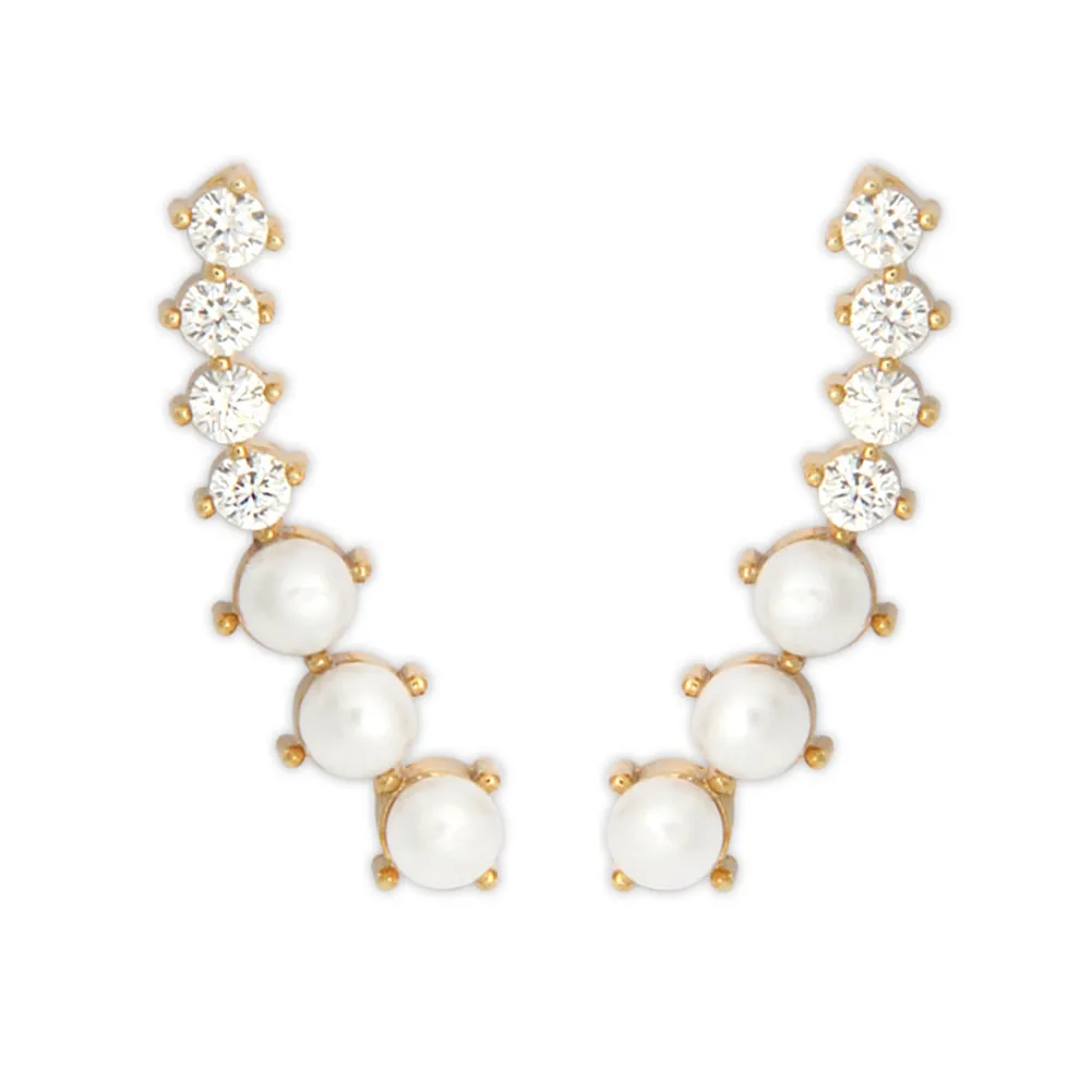 Little CZ and Imitation Pearls Ear Climber