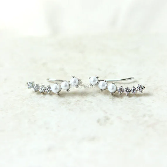 Little CZ and Imitation Pearls Ear Climber