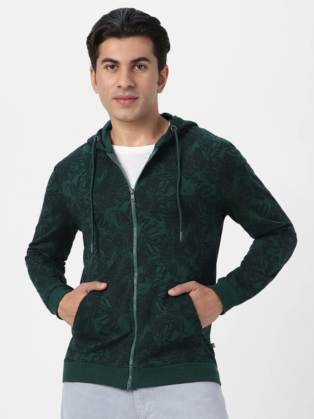 Men's Dark Green Regular Fit Winter Hooded Sweatshirt