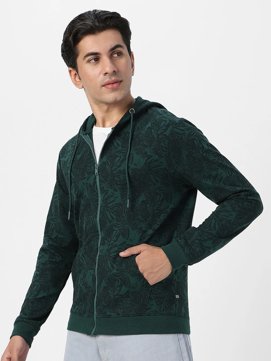 Men's Dark Green Regular Fit Winter Hooded Sweatshirt