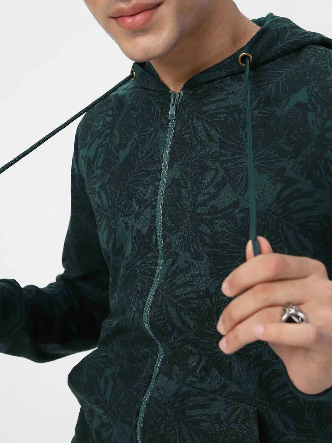 Men's Dark Green Regular Fit Winter Hooded Sweatshirt