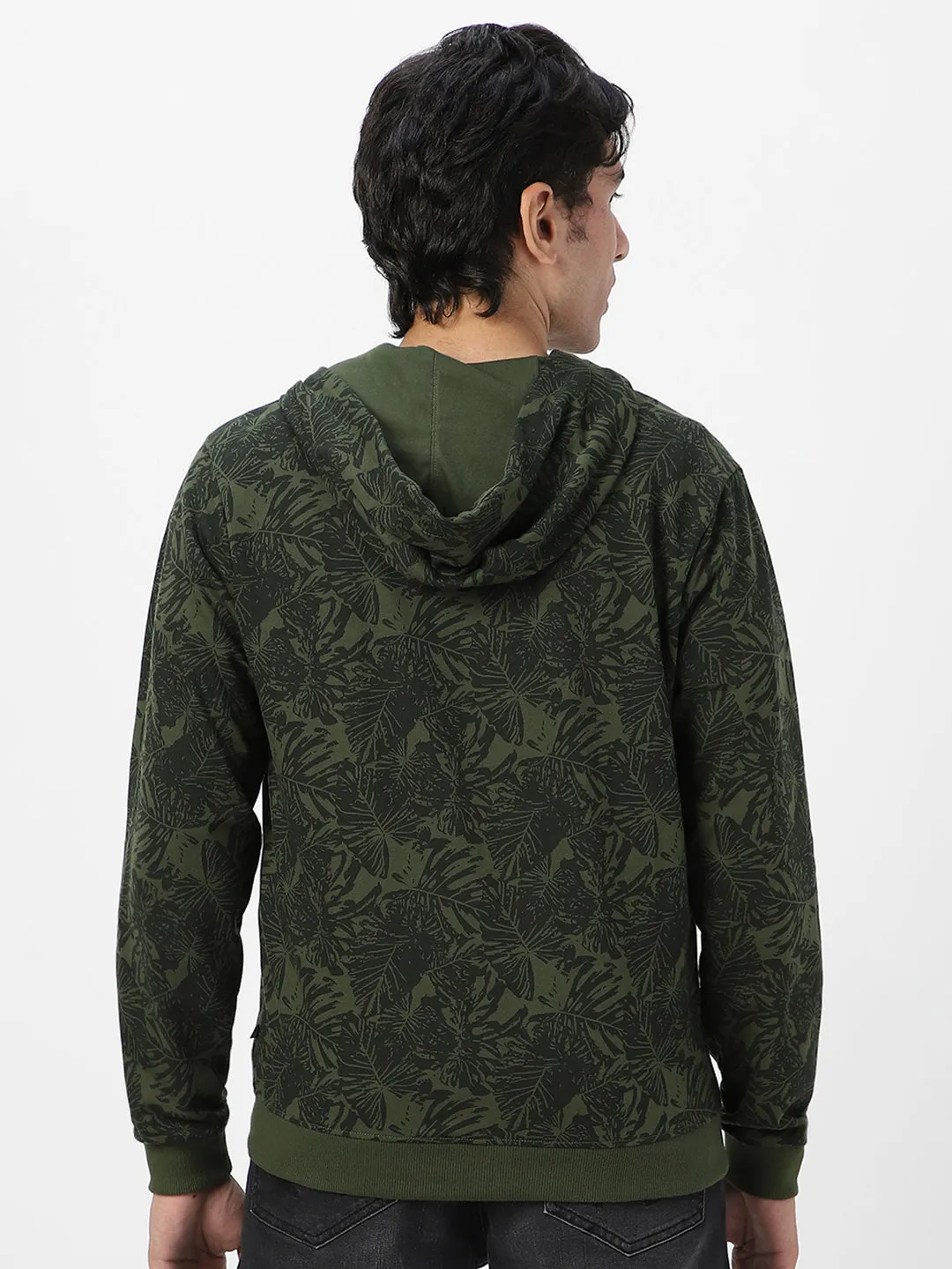 Men's Olive Green Regular Fit Winter Hooded Sweatshirt