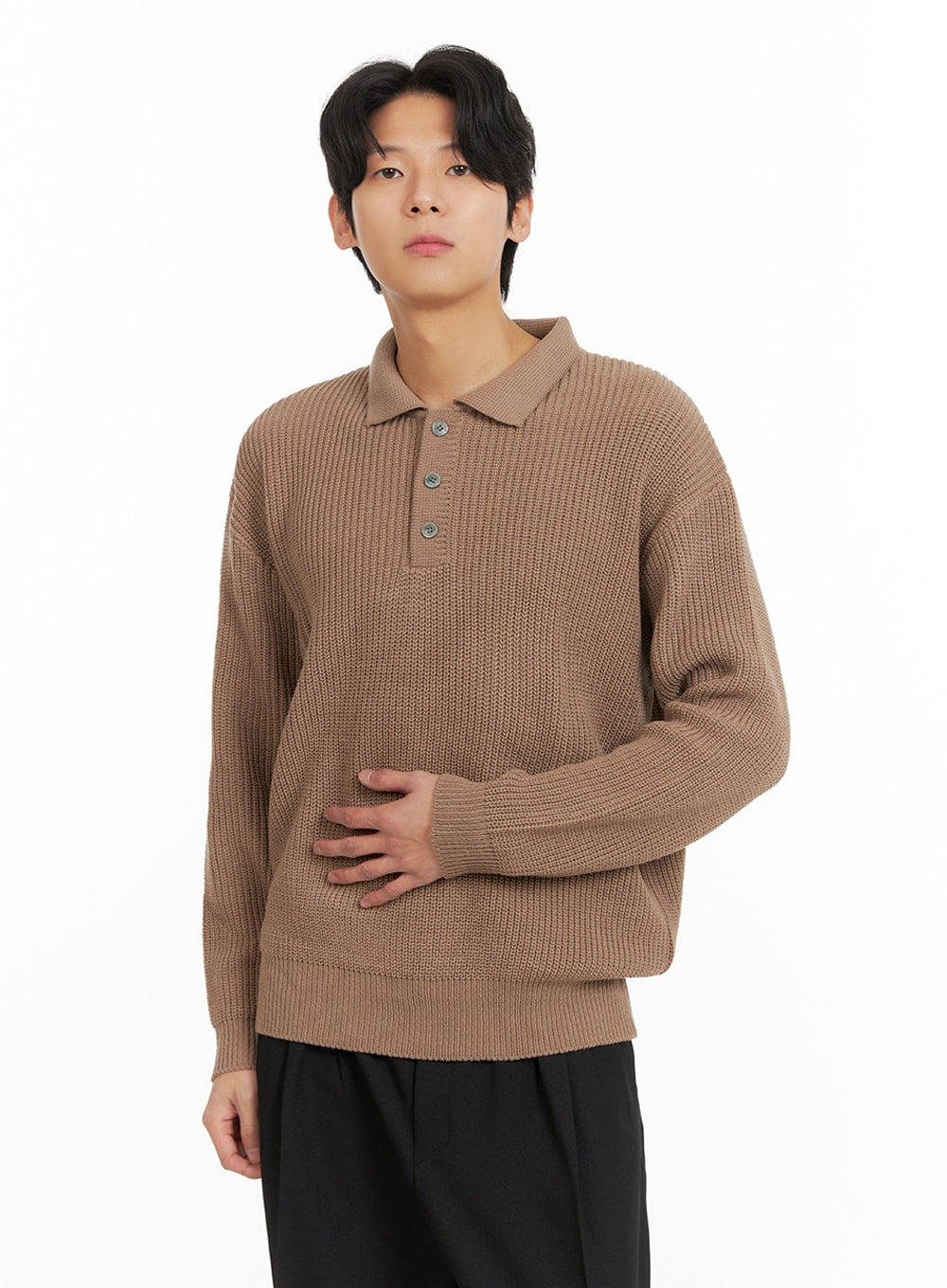 Mens Polo Knit Top Ribbed IA402