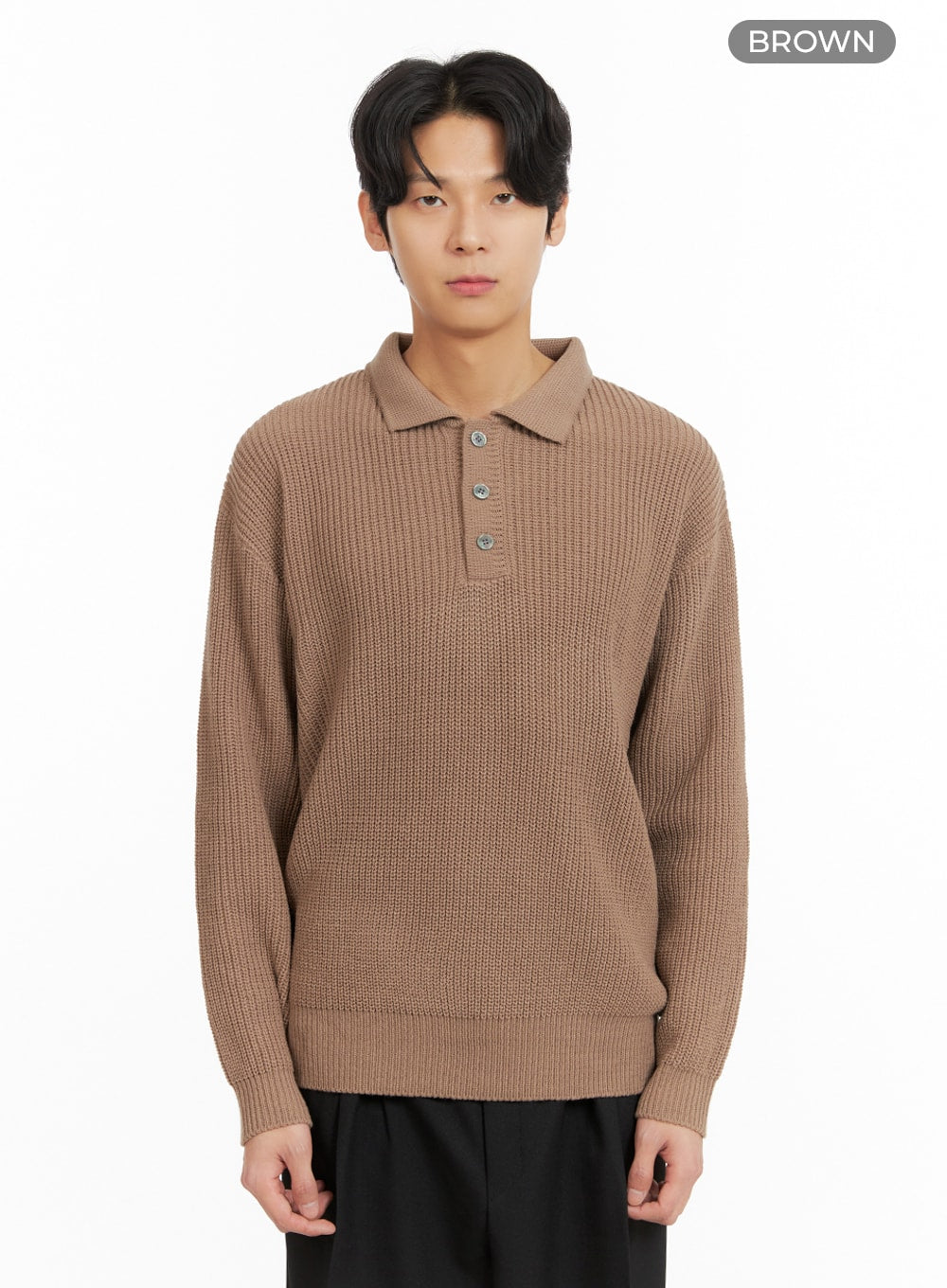 Mens Polo Knit Top Ribbed IA402