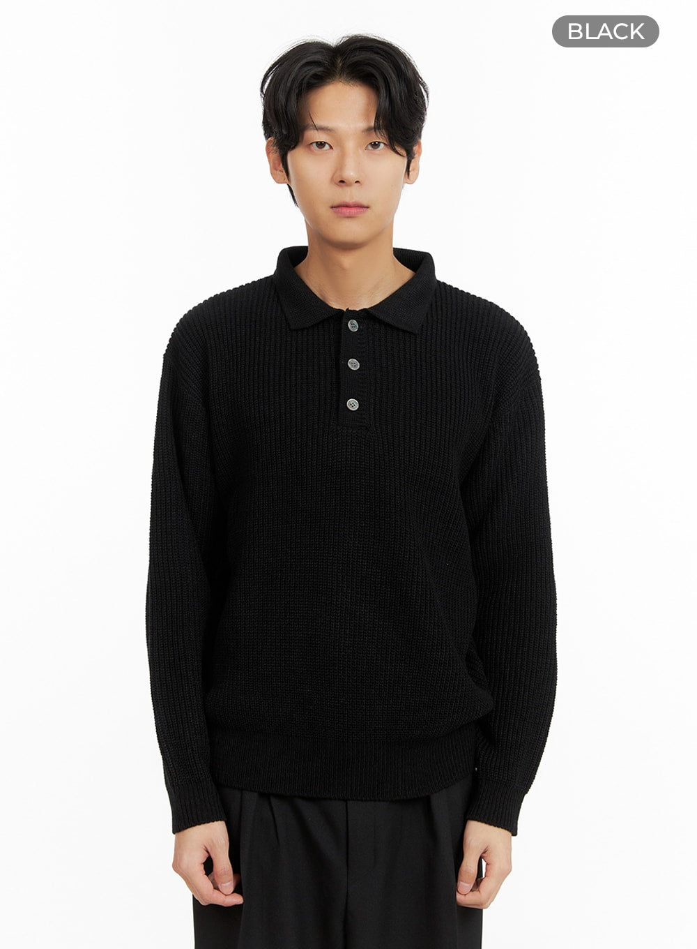 Mens Polo Knit Top Ribbed IA402