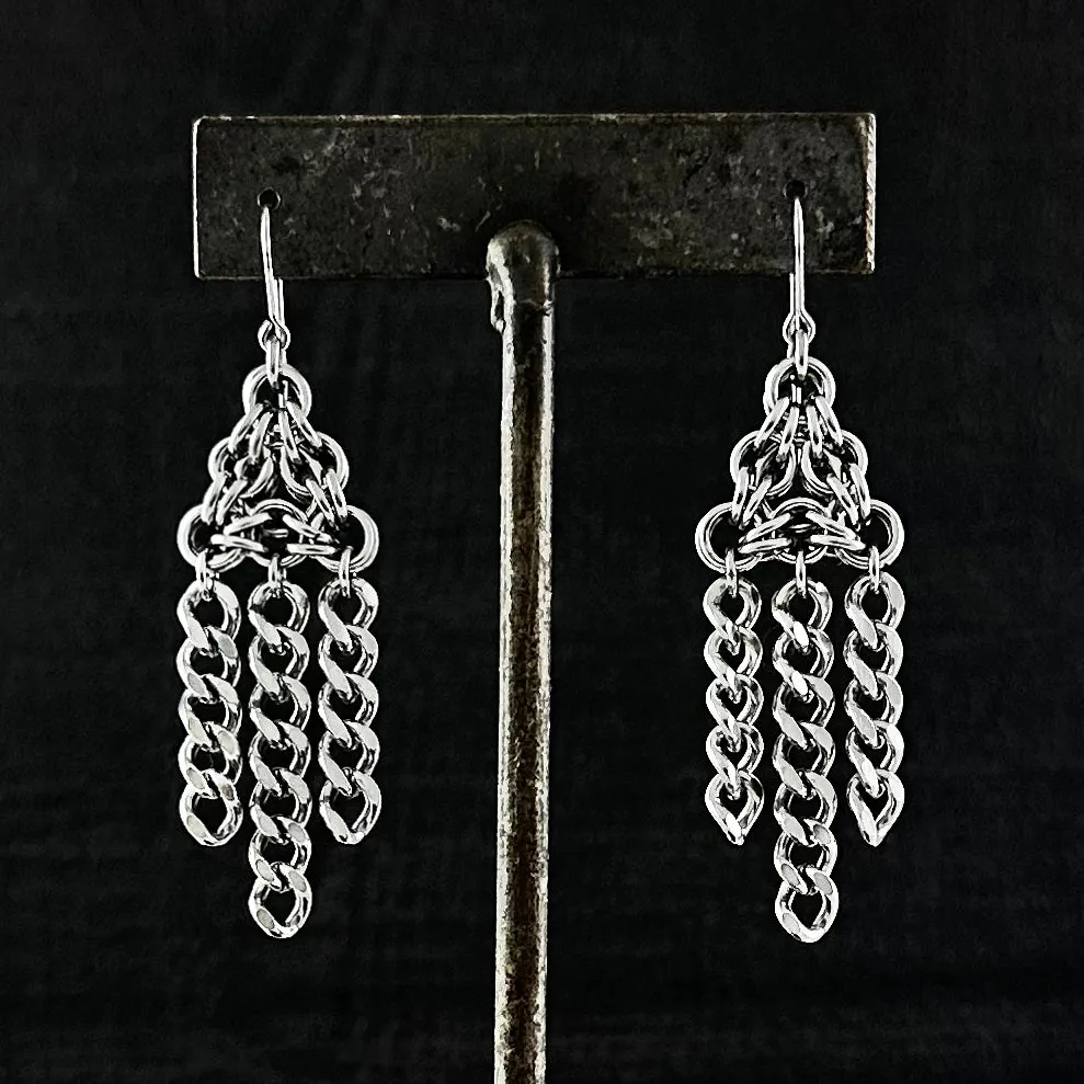 Metal Triangle Earrings with Fringe - Shop now!