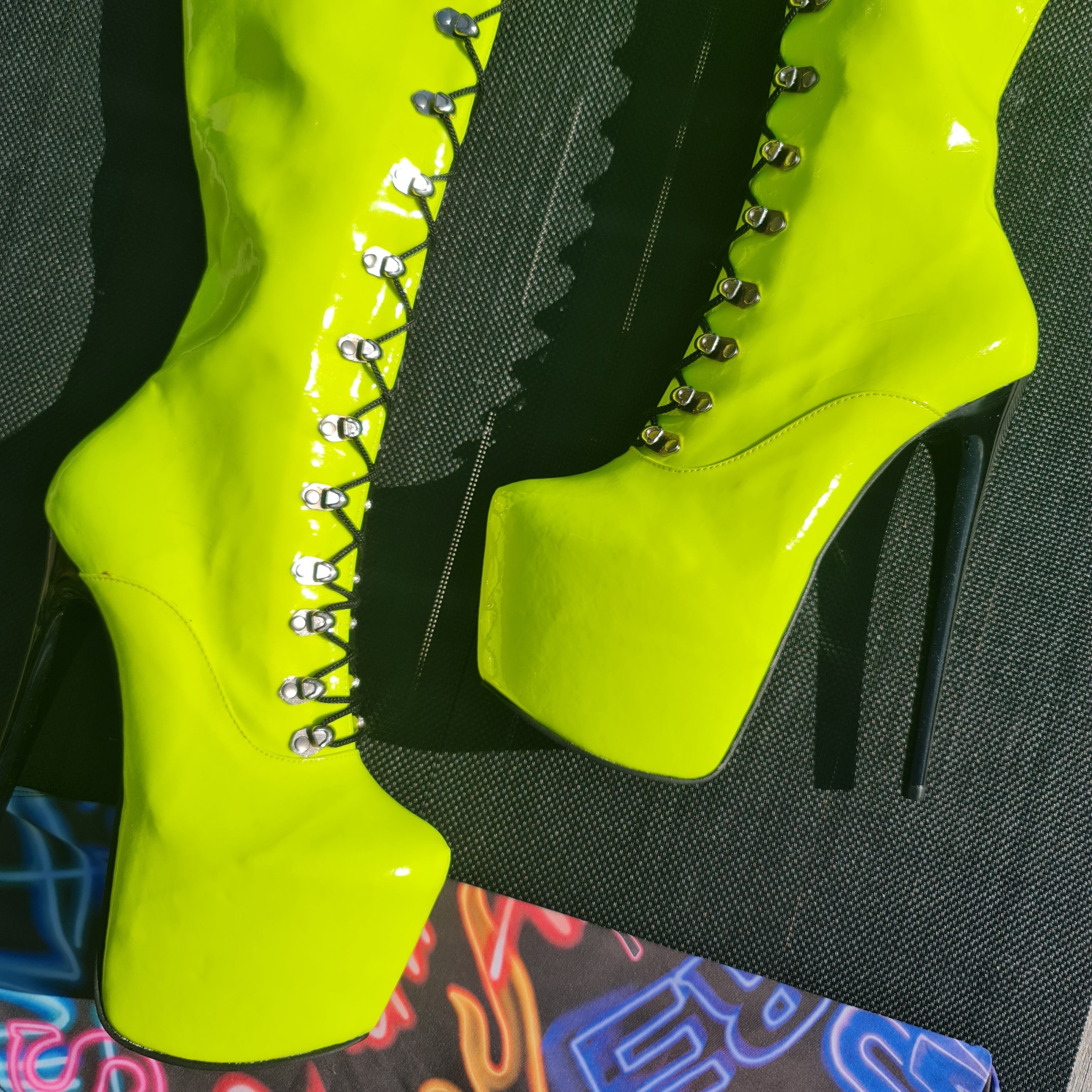 Neon Yellow Military Lace Up Heel Boots