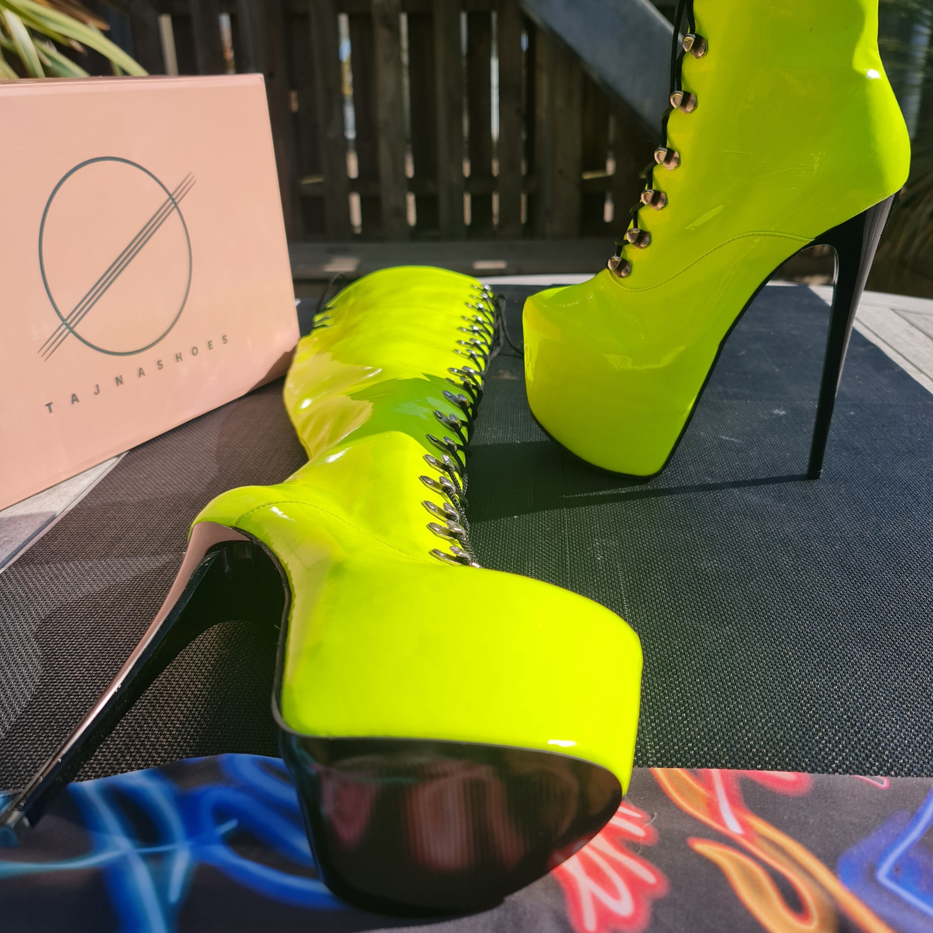 Neon Yellow Military Lace Up Heel Boots