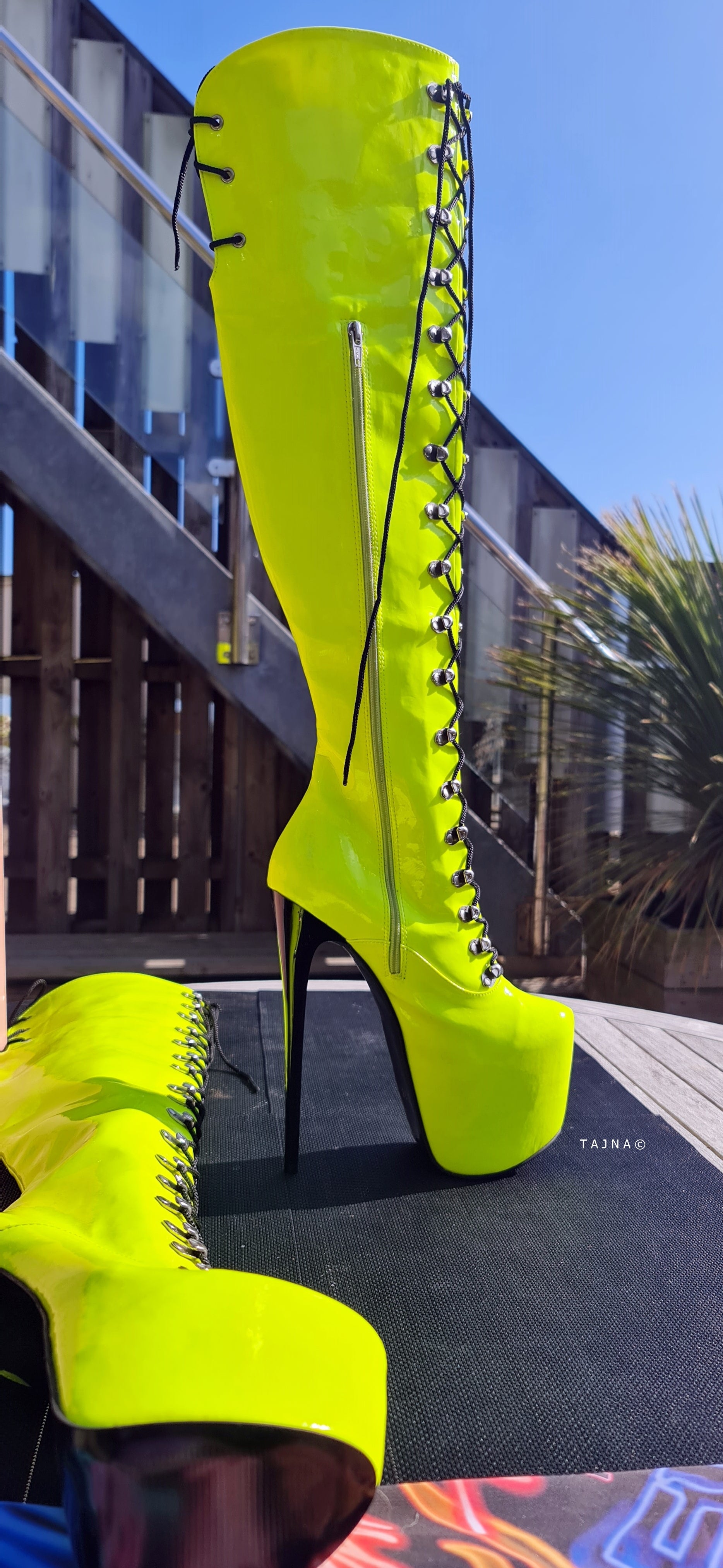 Neon Yellow Military Lace Up Heel Boots