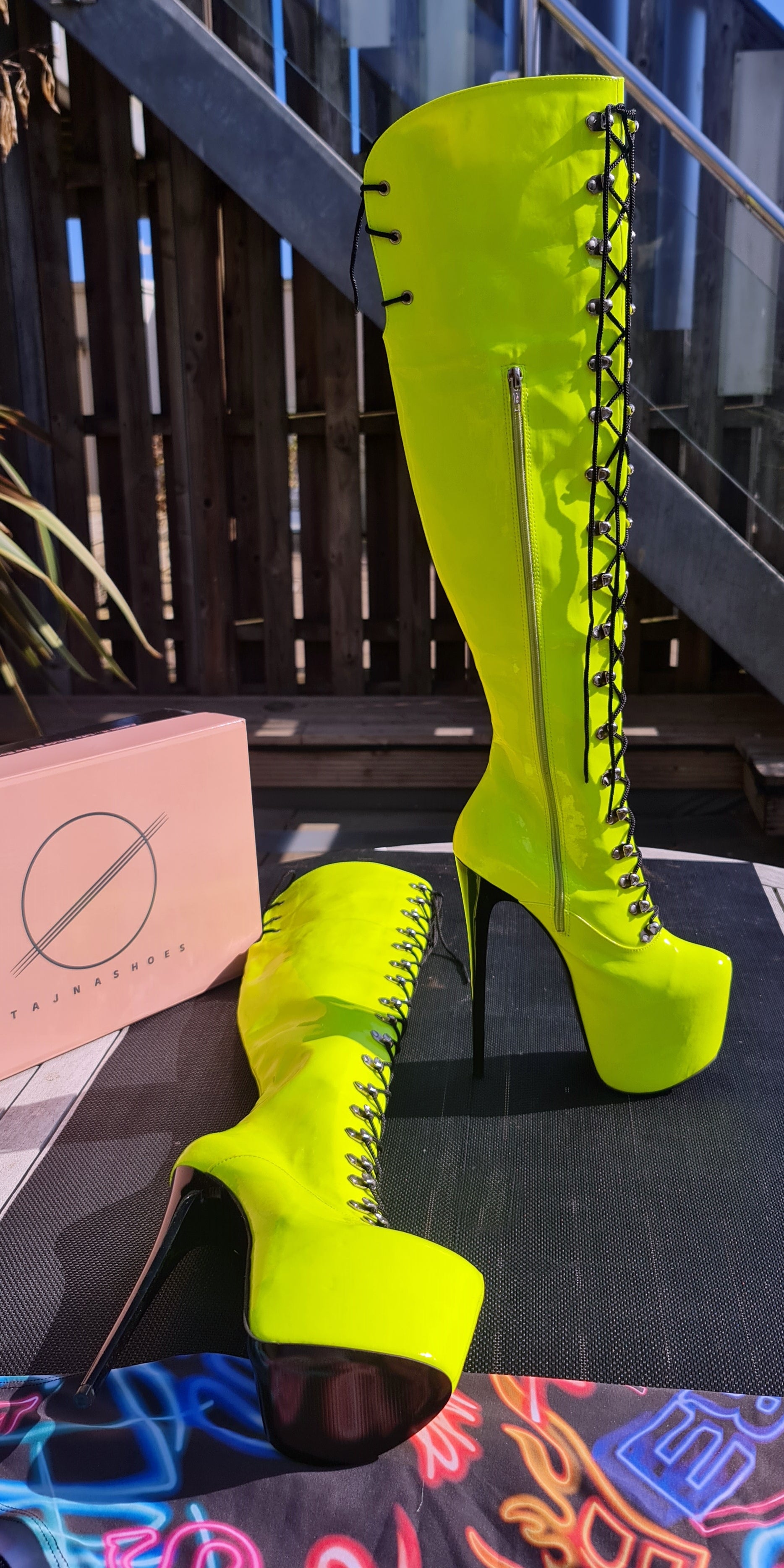 Neon Yellow Military Lace Up Heel Boots