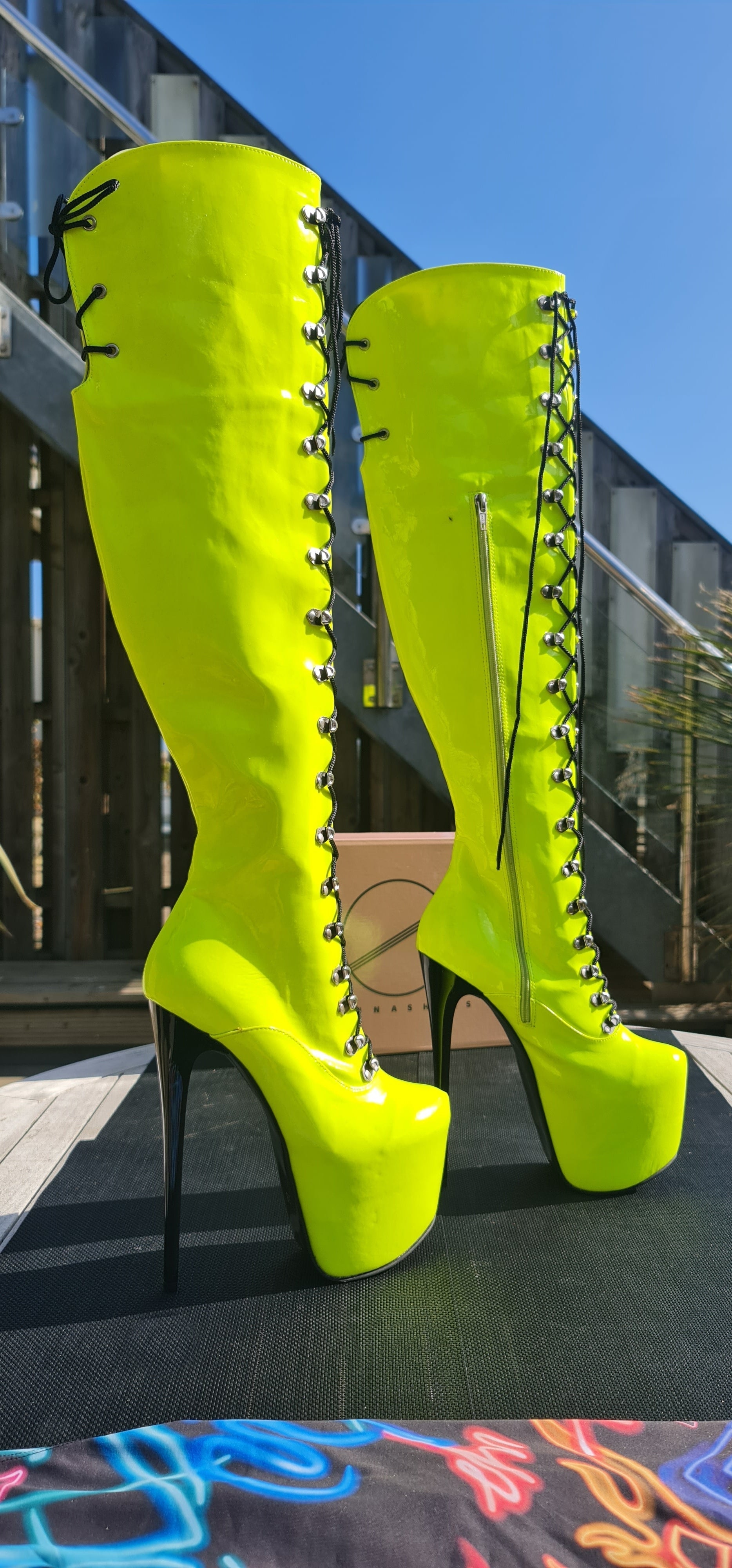 Neon Yellow Military Lace Up Heel Boots