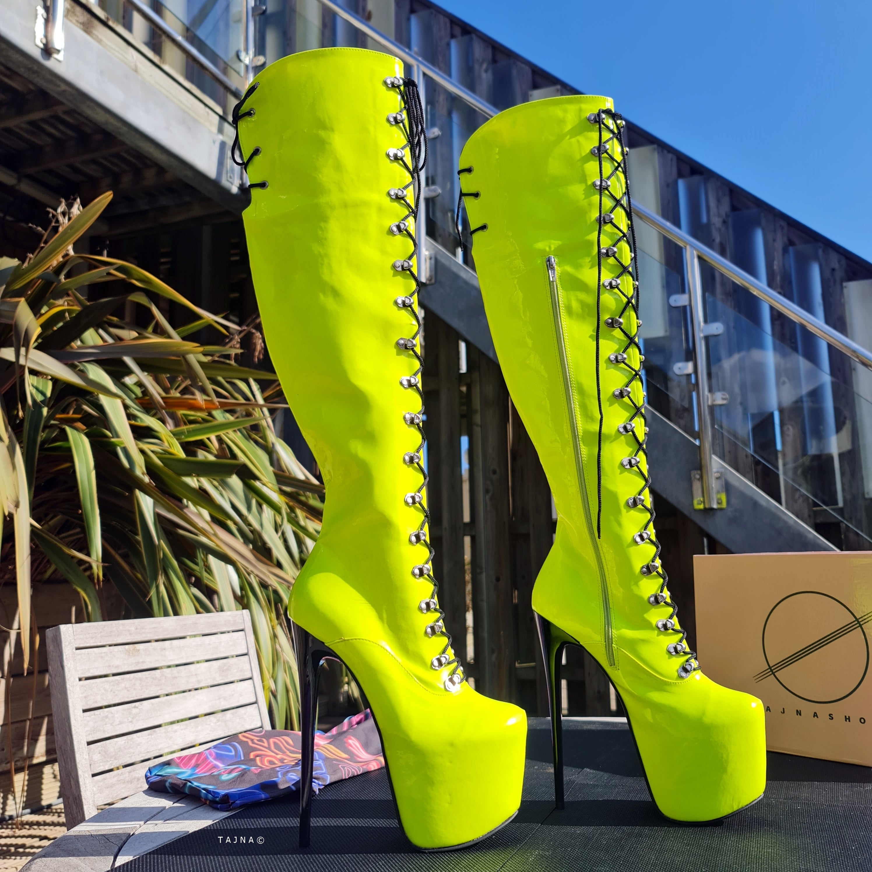 Neon Yellow Military Lace Up Heel Boots