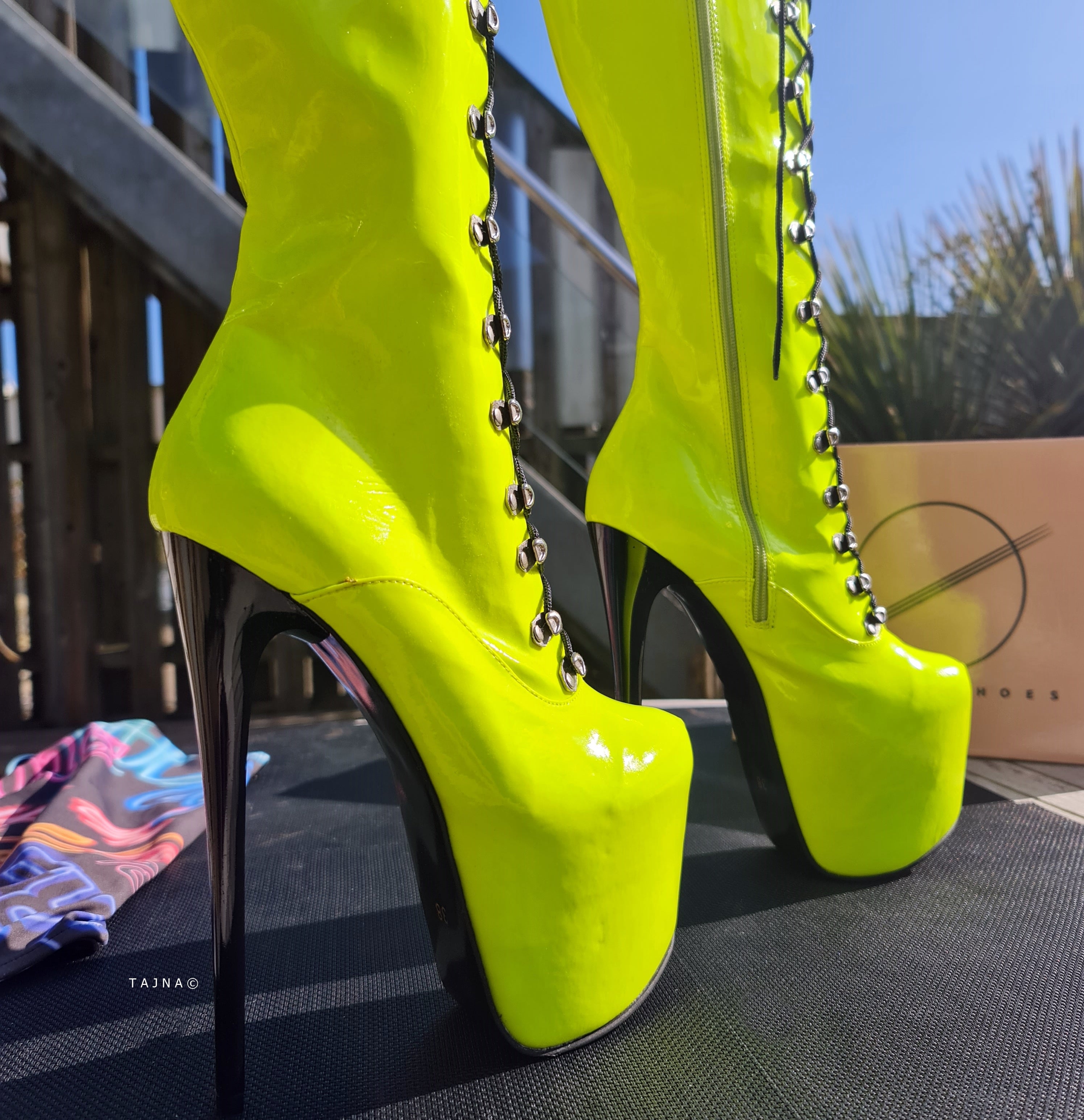 Neon Yellow Military Lace Up Heel Boots