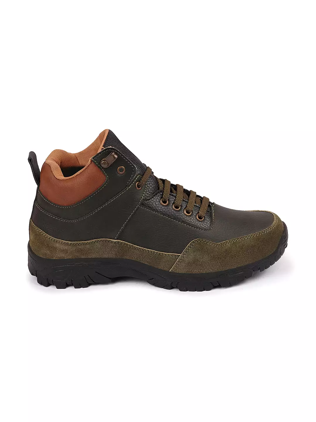 Olive suede leather lace-up trekking boots - Men's ankle top hiking footwear