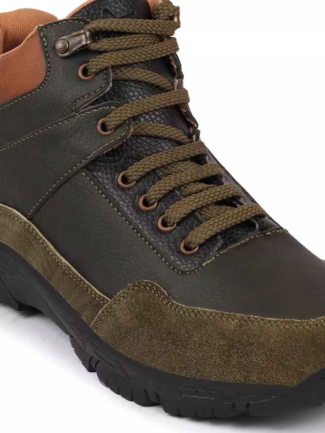 Olive suede leather lace-up trekking boots - Men's ankle top hiking footwear