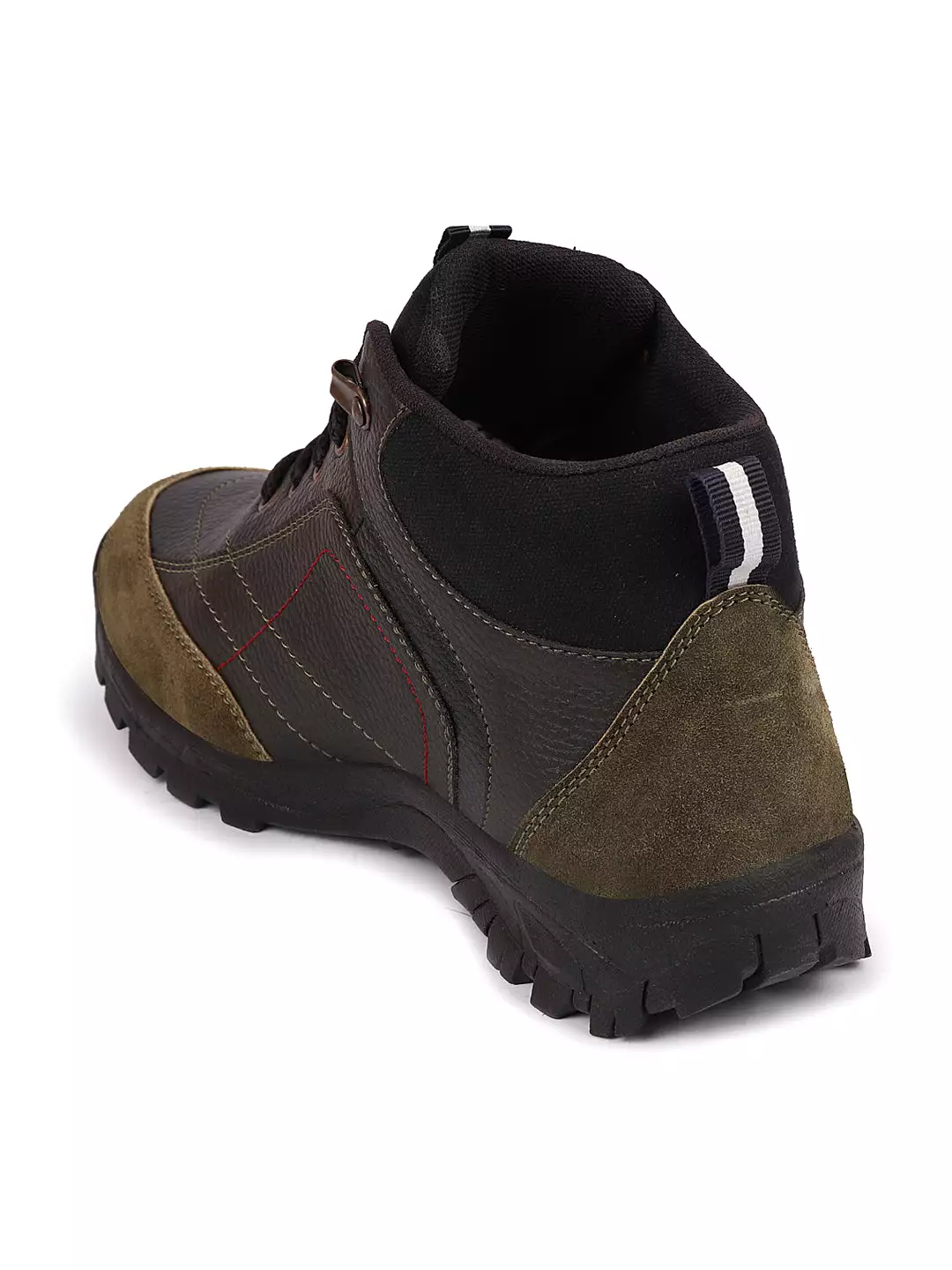 Olive Suede Leather Men's Ankle Boots with Lace-Up & Anti-Skid Sole for Trekking and Hiking