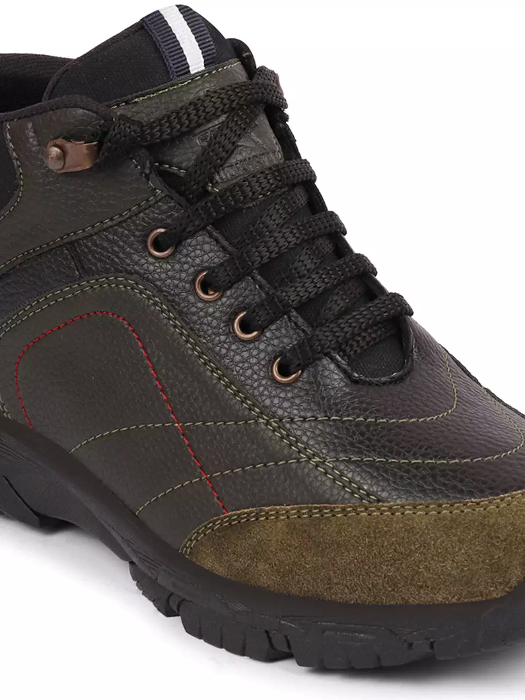 Olive Suede Leather Men's Ankle Boots with Lace-Up & Anti-Skid Sole for Trekking and Hiking