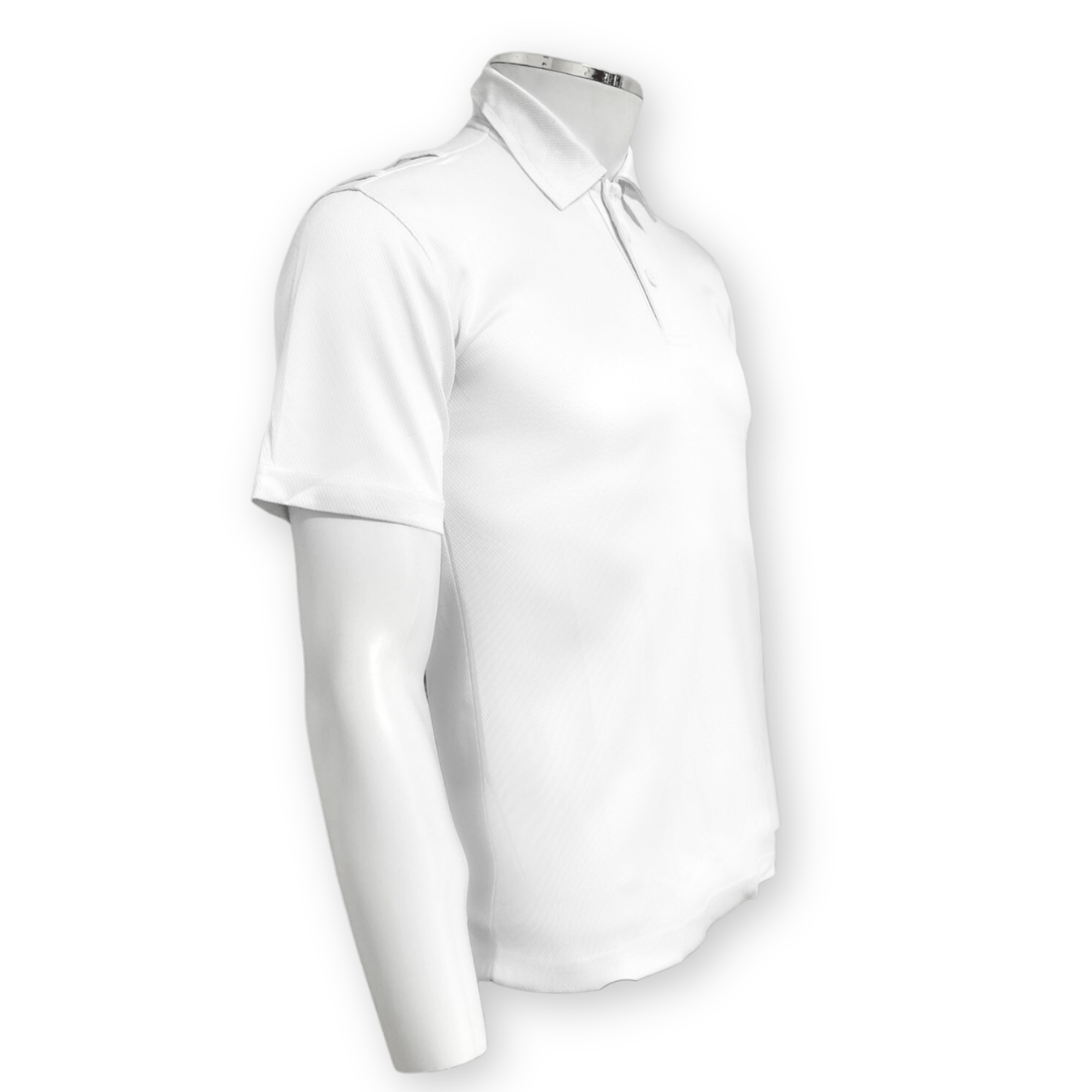 Op Zulu white short sleeve polo shirt.