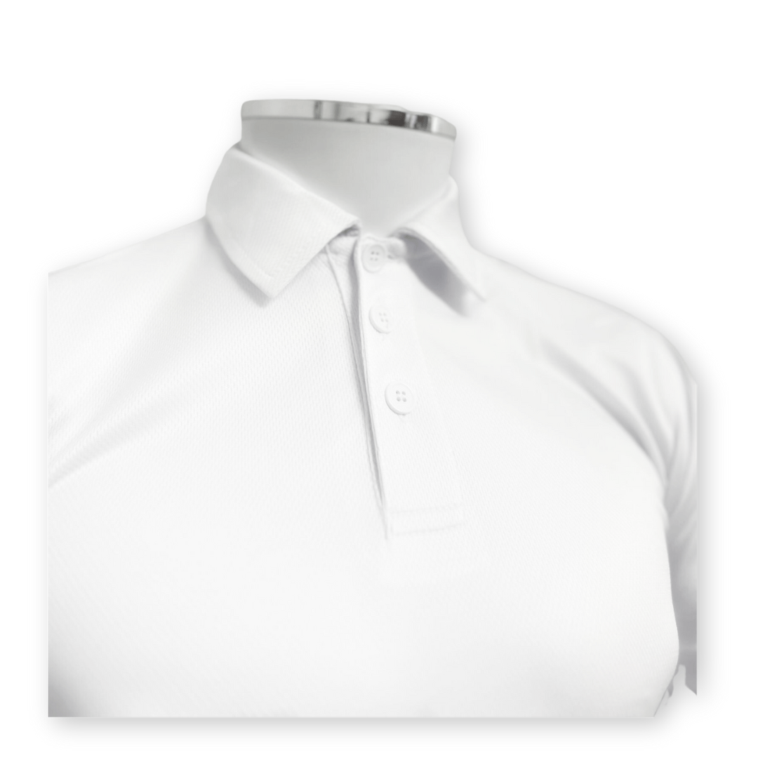 Op Zulu white short sleeve polo shirt.