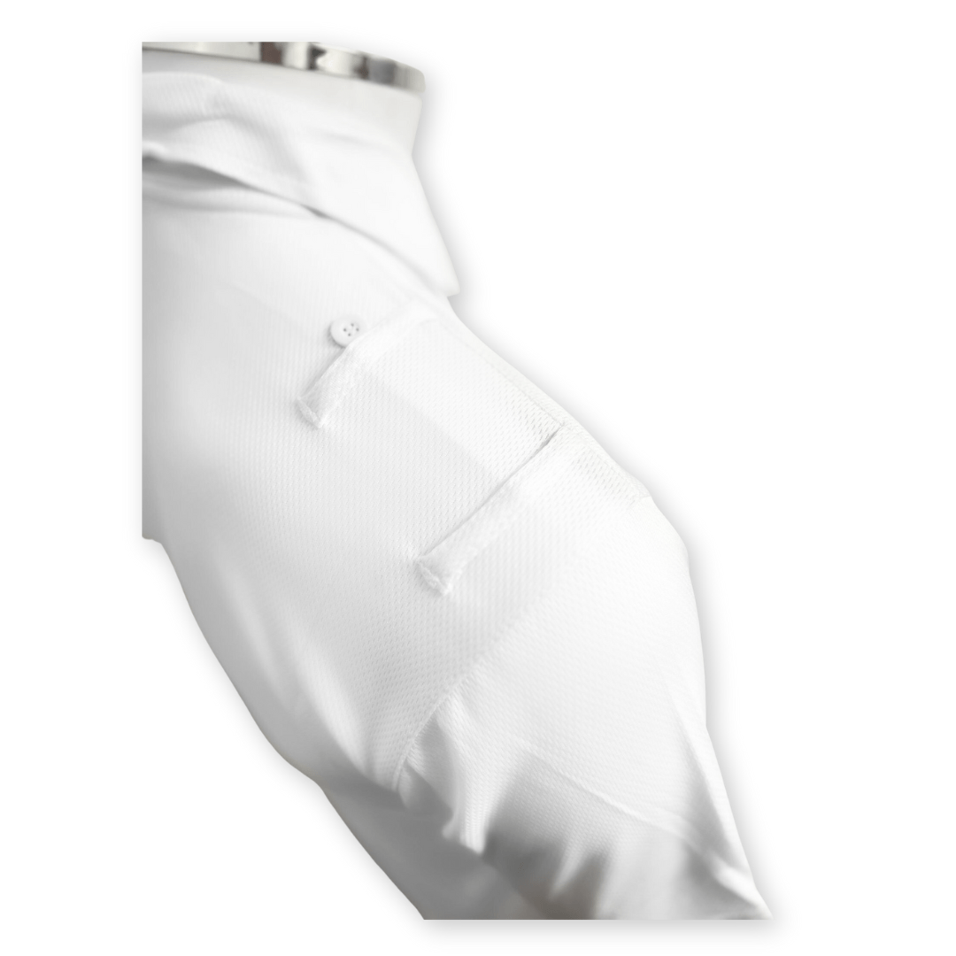 Op Zulu white short sleeve polo shirt.