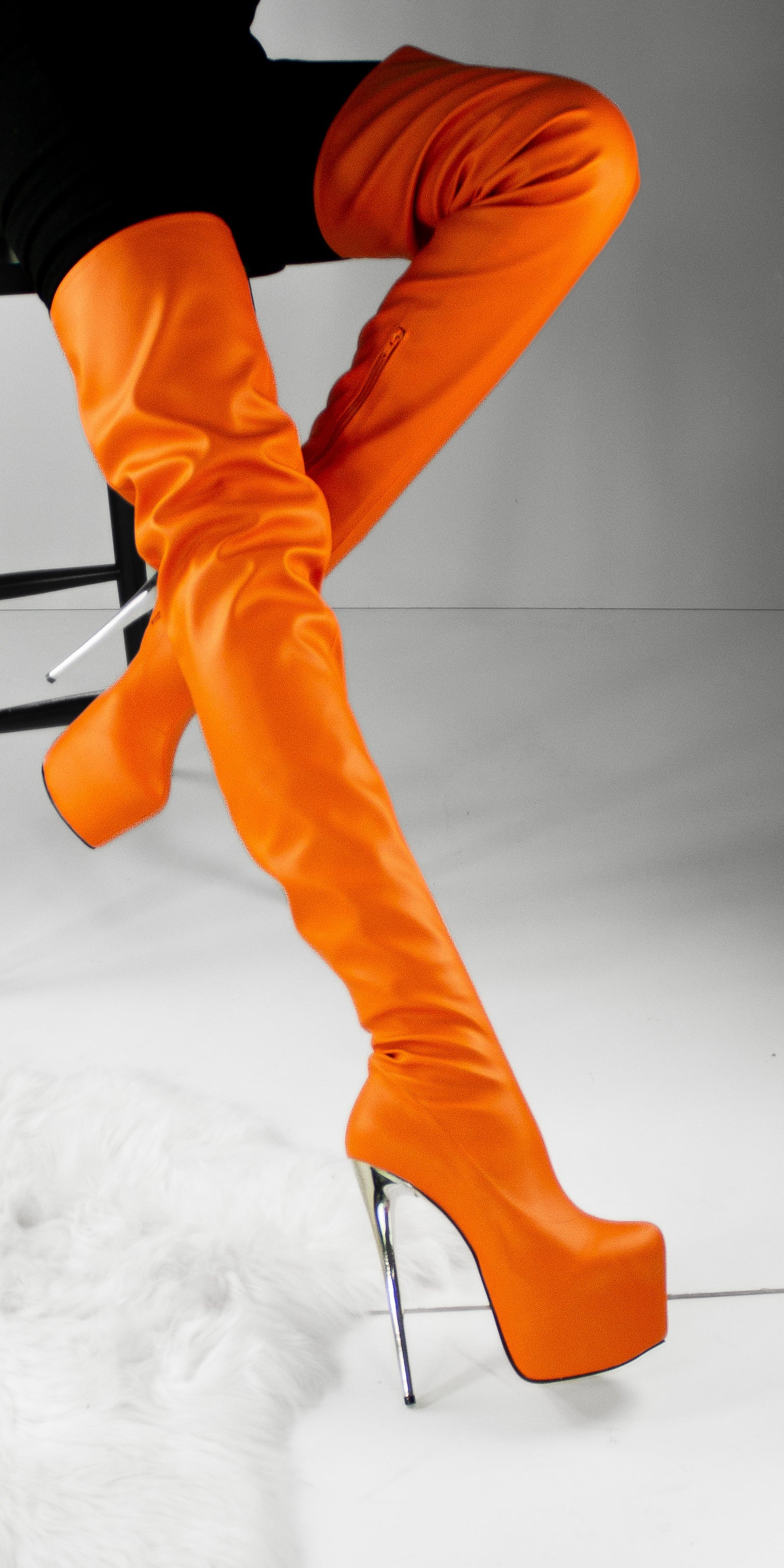 Orange High Thigh Boots - Ultra Stretch, 100 cm - Extreme