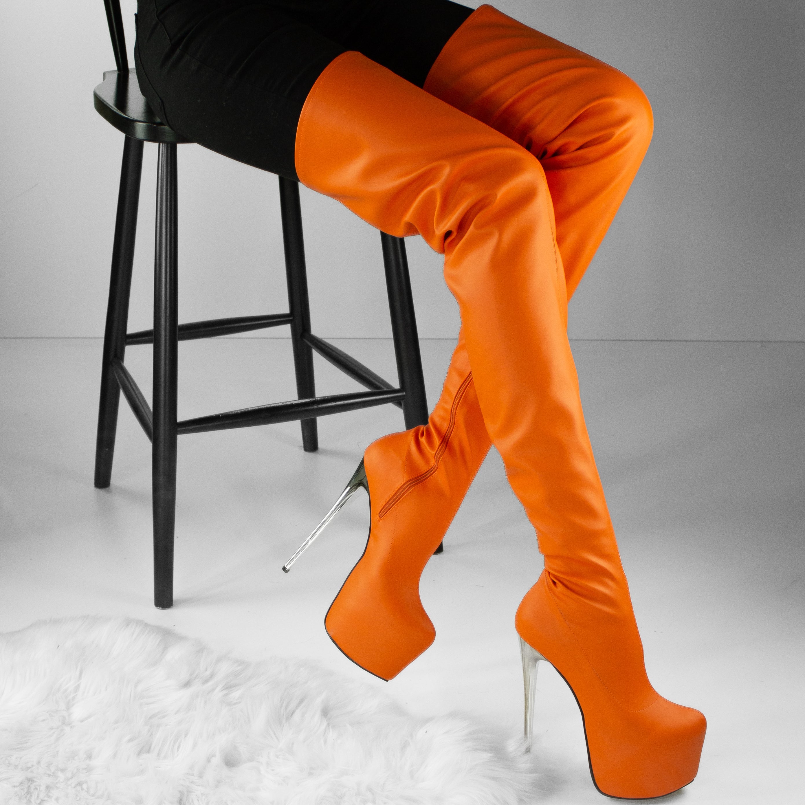 Orange High Thigh Boots - Ultra Stretch, 100 cm - Extreme