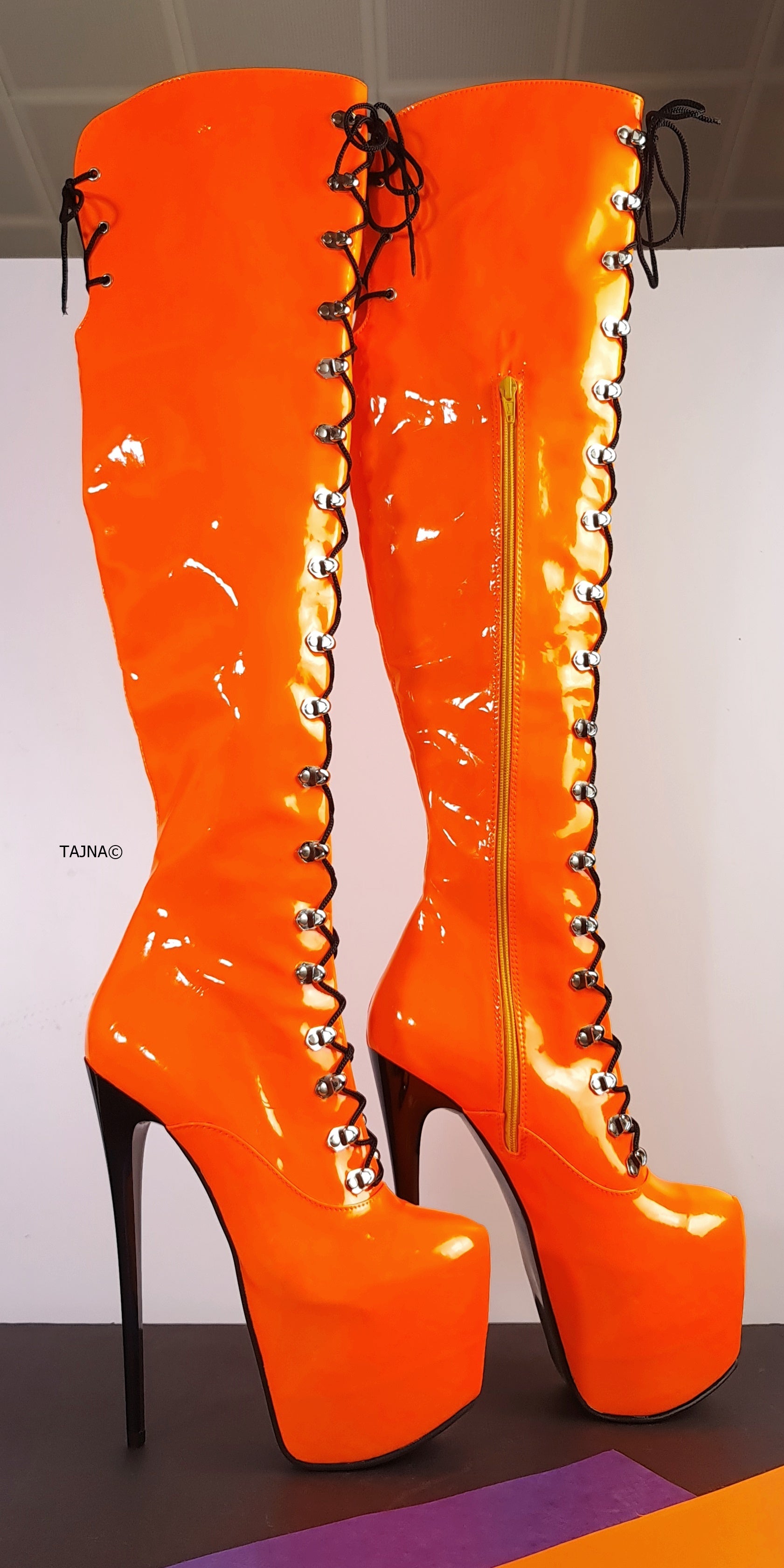 Orange Military Style High Heel Boots