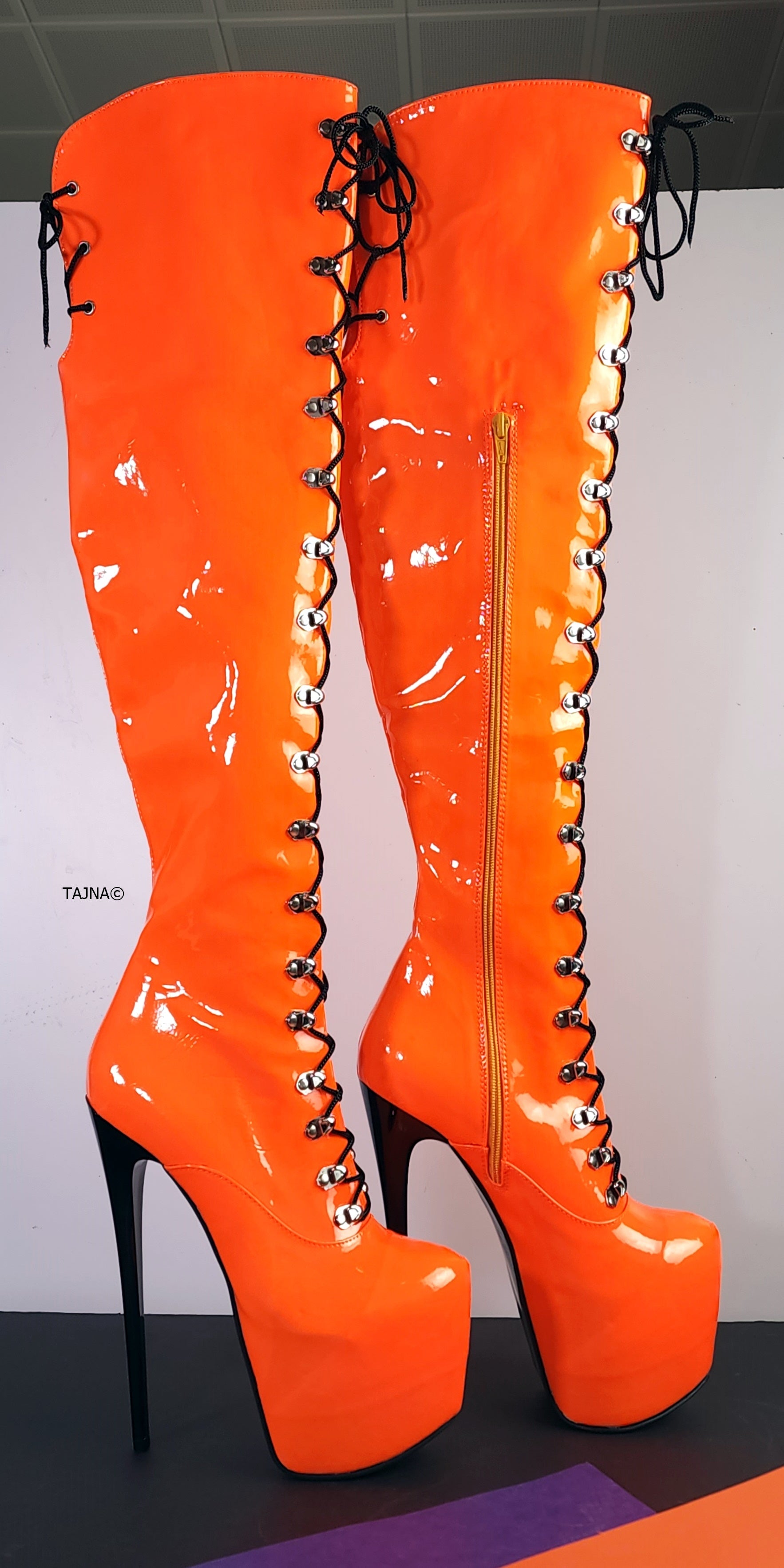 Orange Military Style High Heel Boots