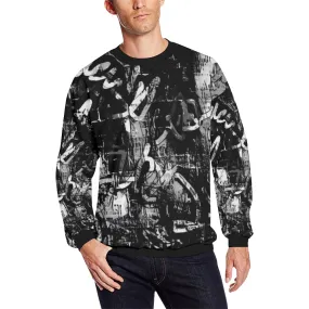 Oversized Fleece Crewneck Sweatshirt for Big & Tall Men with Black and White Graffiti Design.