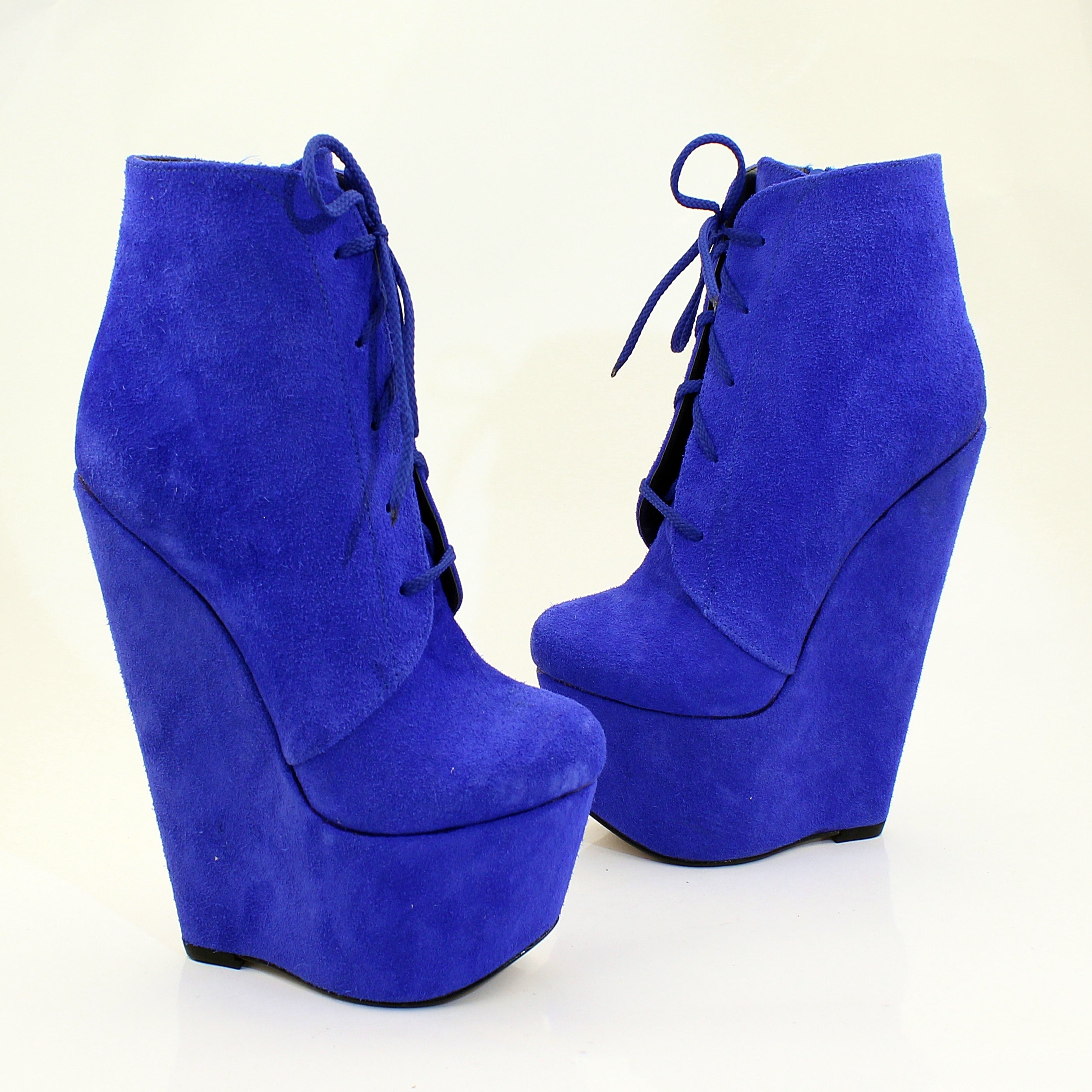 Parlament blue wedge ankle booties with lace-up