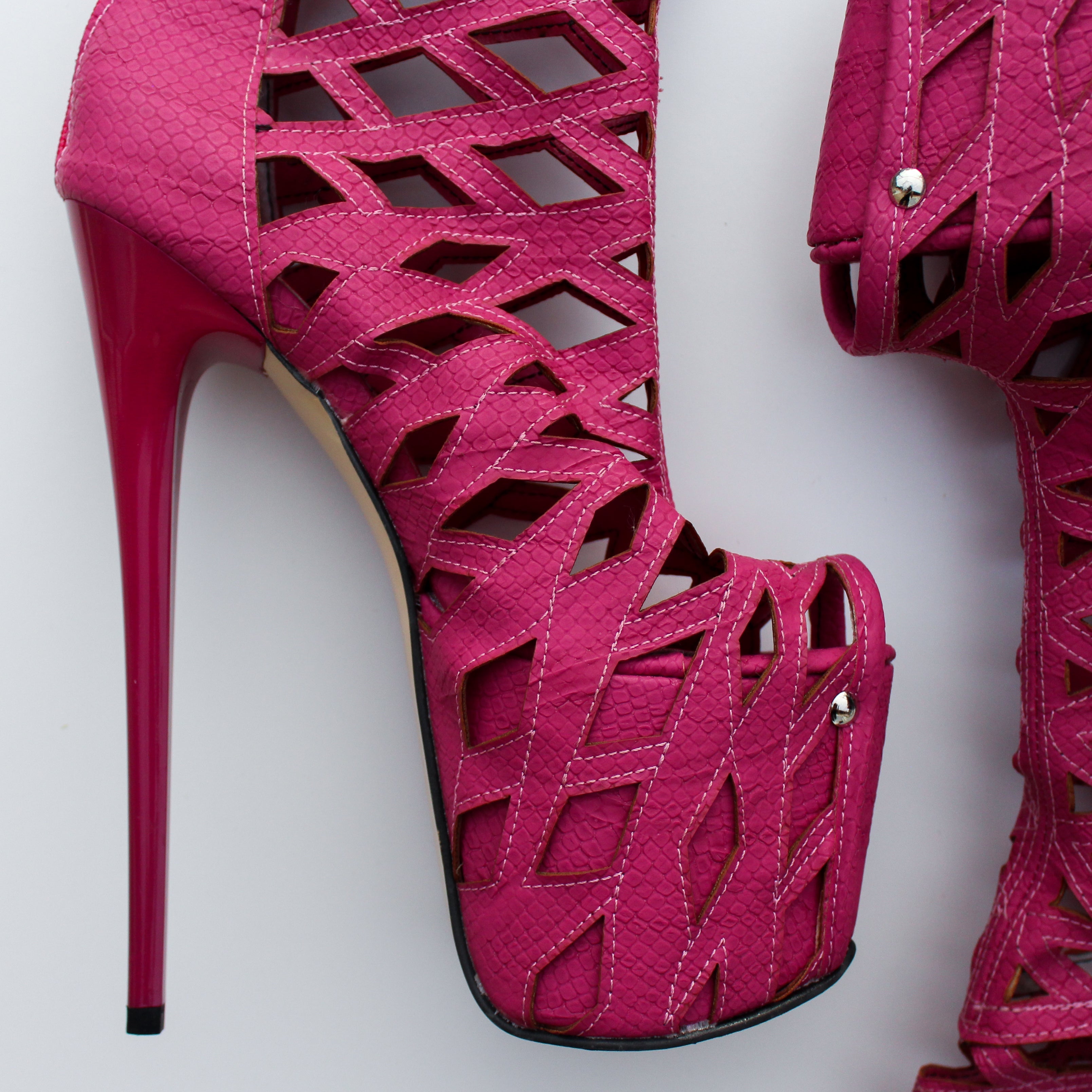 Pink Laser Cut Over-the-Knee Boots