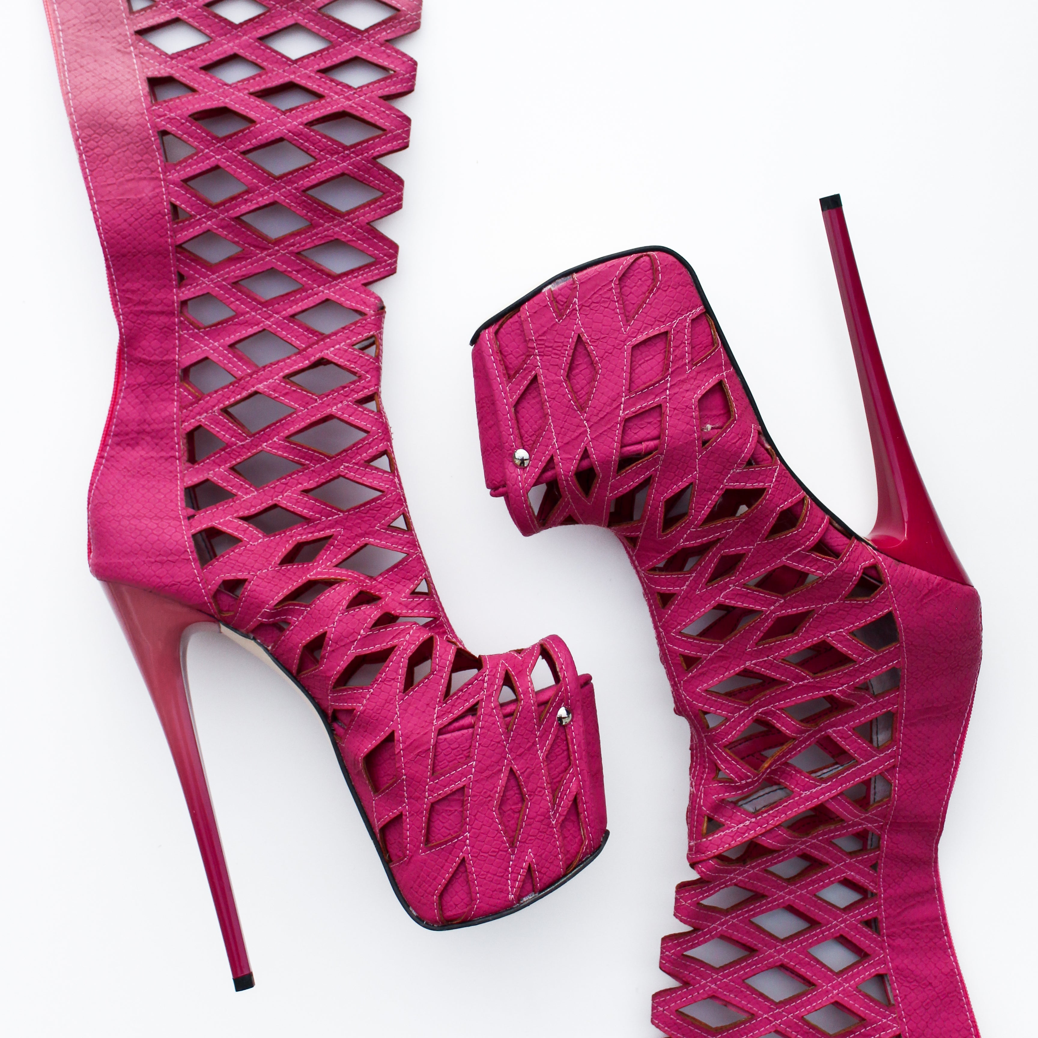 Pink Laser Cut Over-the-Knee Boots