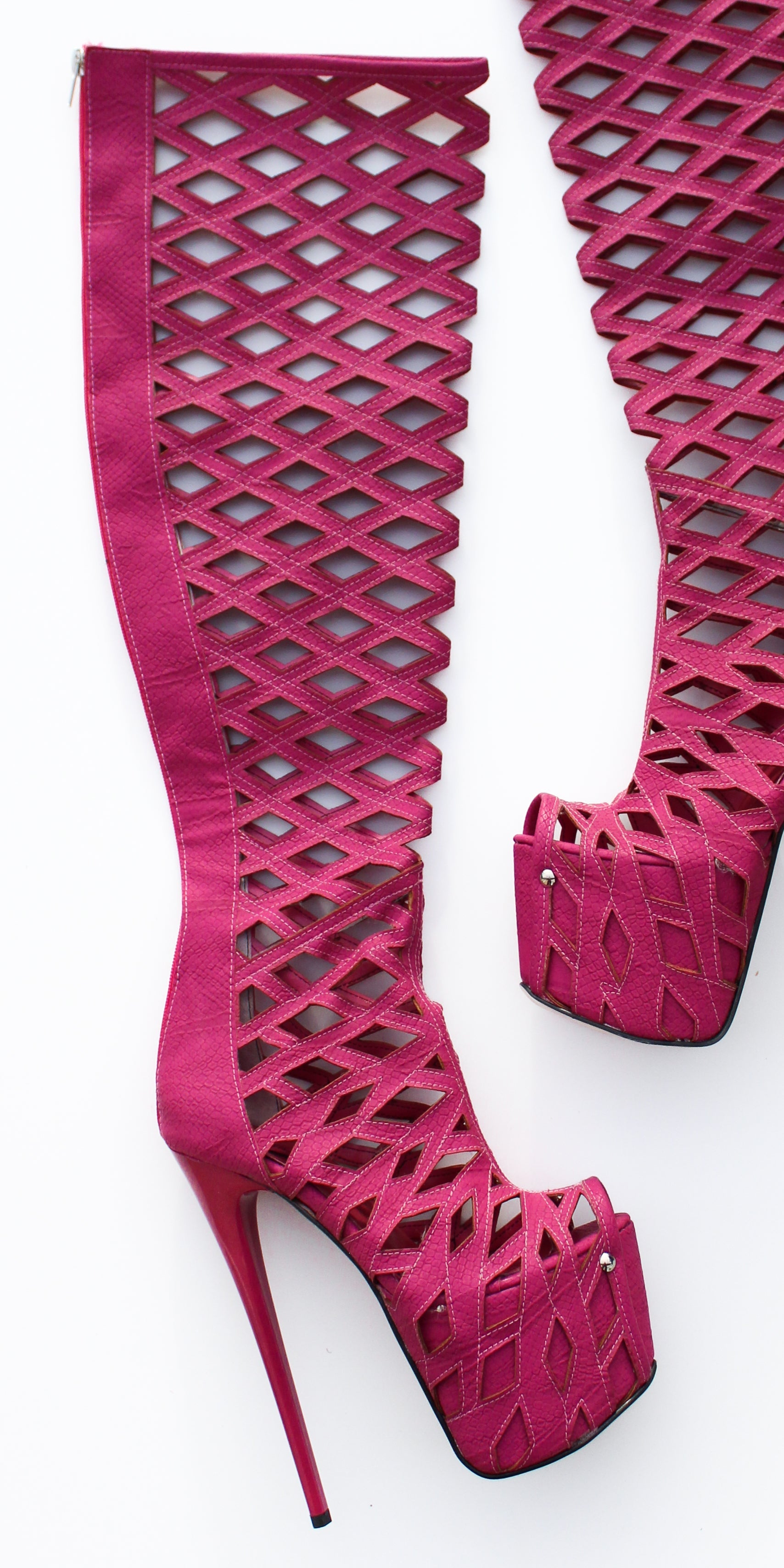 Pink Laser Cut Over-the-Knee Boots