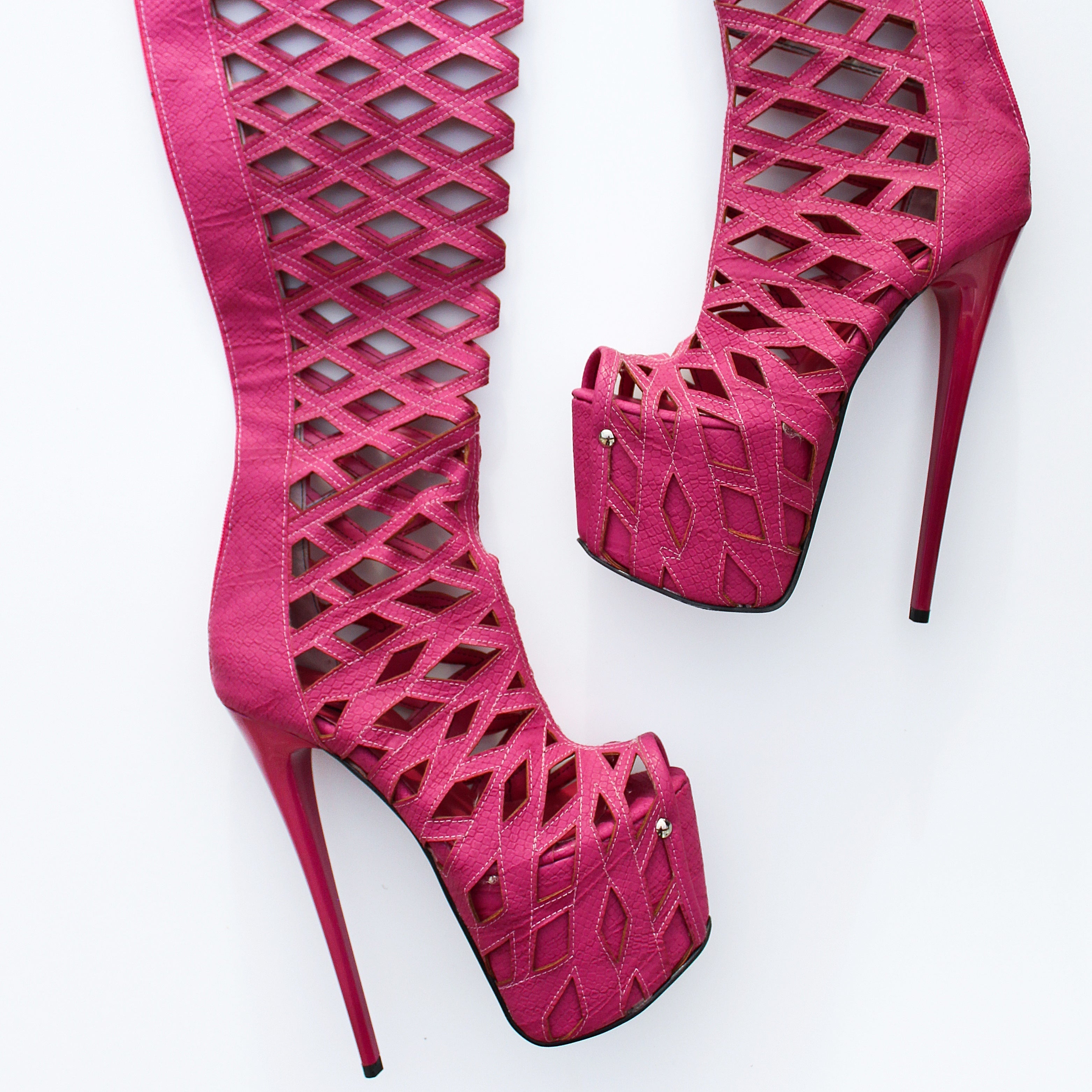 Pink Laser Cut Over-the-Knee Boots