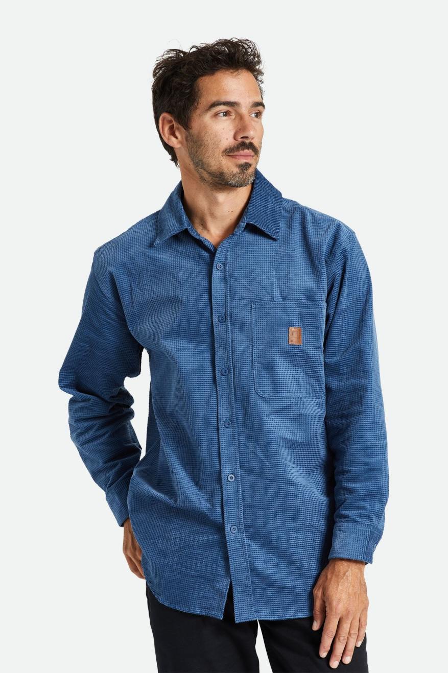 Porter Long Sleeve Waffle Corduroy in Joe Blue