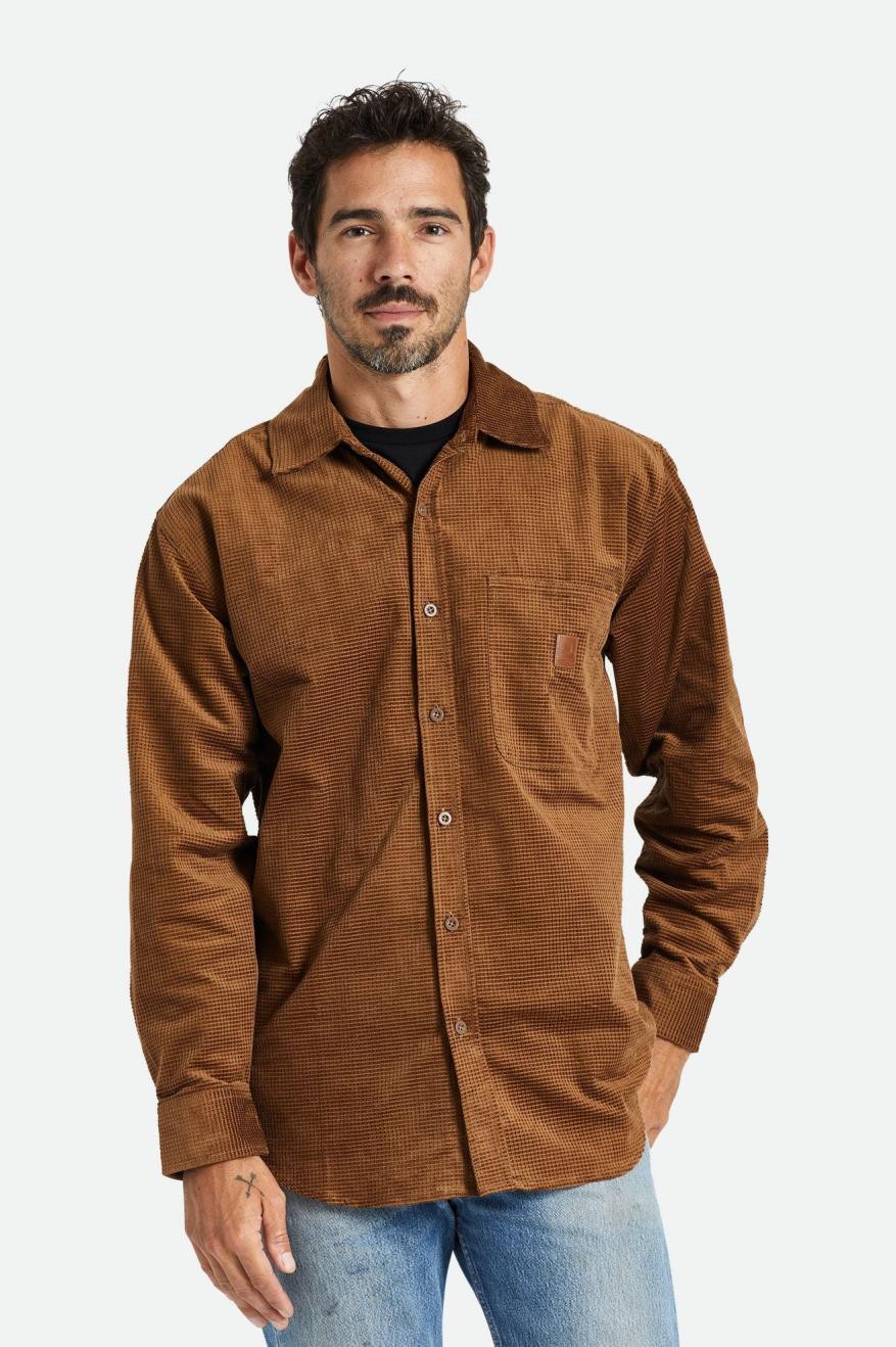 Porter Long Sleeve Waffle Corduroy Shirt - Bison