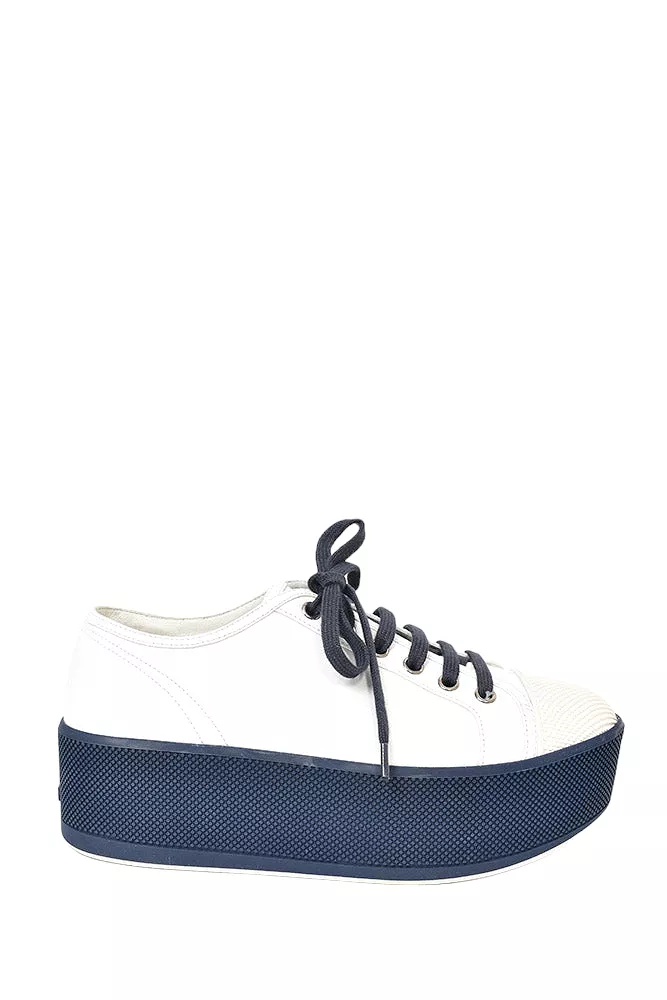 Prada White Blue Leather Platform Sneaker size 37