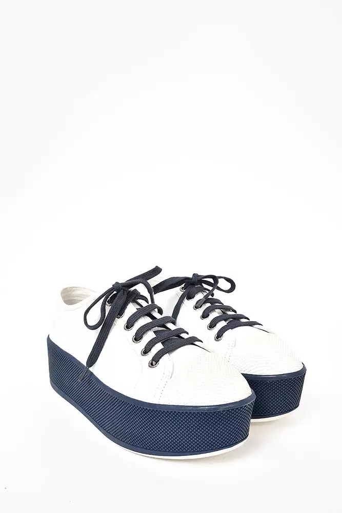 Prada White Blue Leather Platform Sneaker size 37