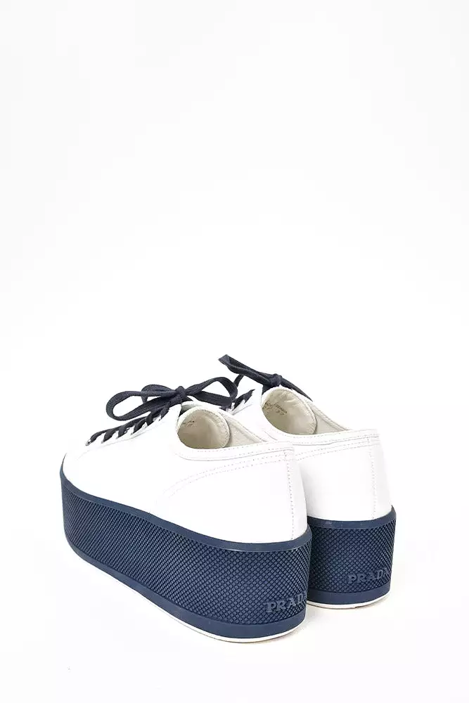 Prada White Blue Leather Platform Sneaker size 37