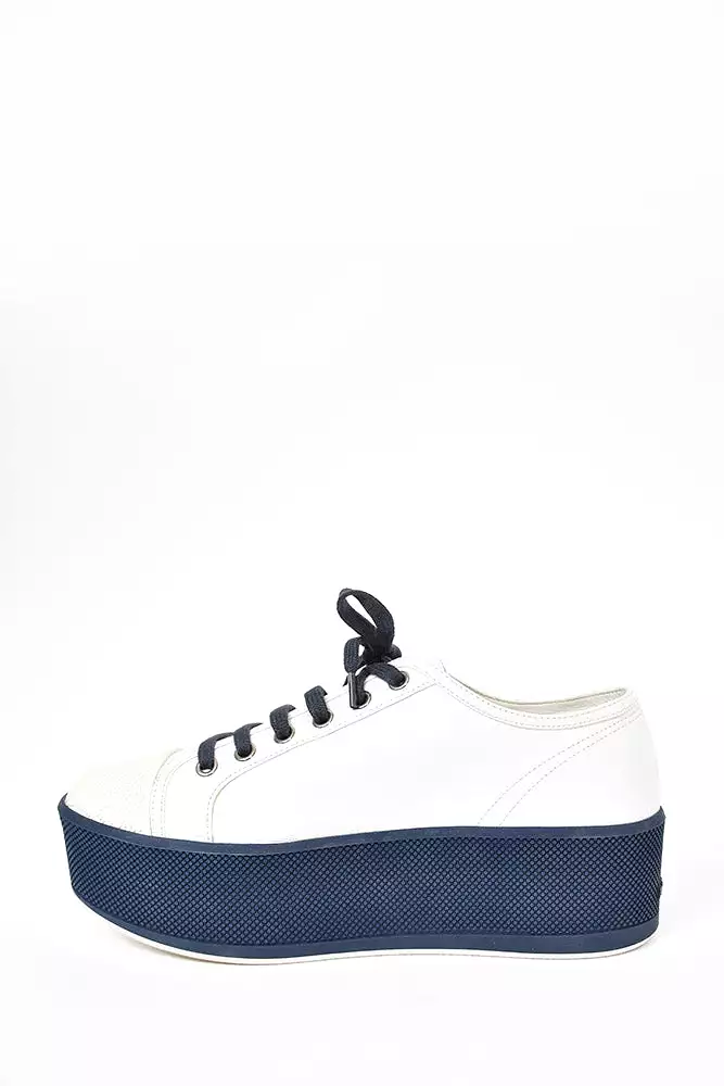 Prada White Blue Leather Platform Sneaker size 37