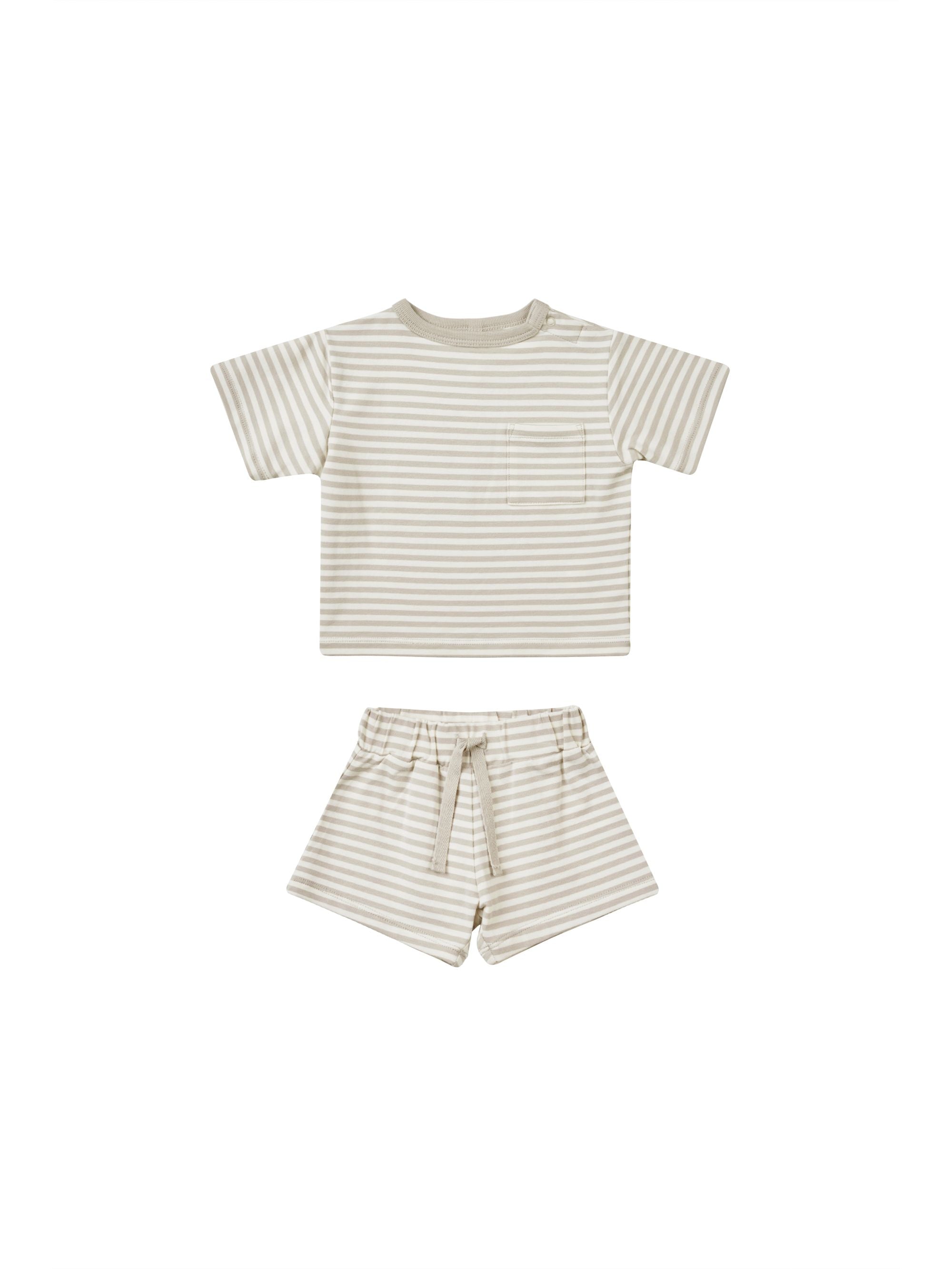 Quincy Mae - Ash Stripe Box Pocket Tee and Shorts Set