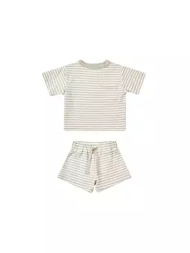 Quincy Mae - Ash Stripe Box Pocket Tee and Shorts Set